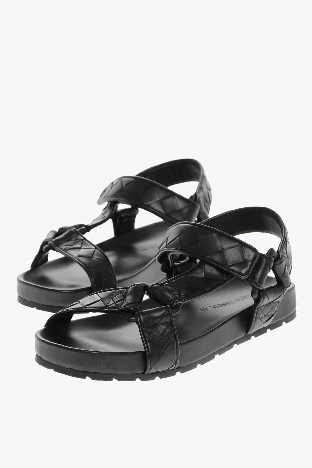 Luxury Bottega Veneta Braided Leather Sandals With Touch Strap Closure