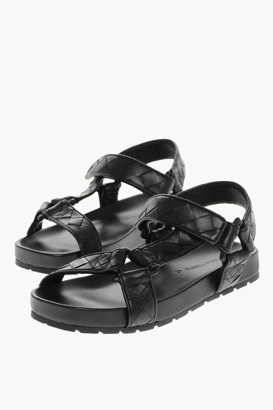 Luxury Bottega Veneta Braided Leather Sandals With Touch Strap Closure