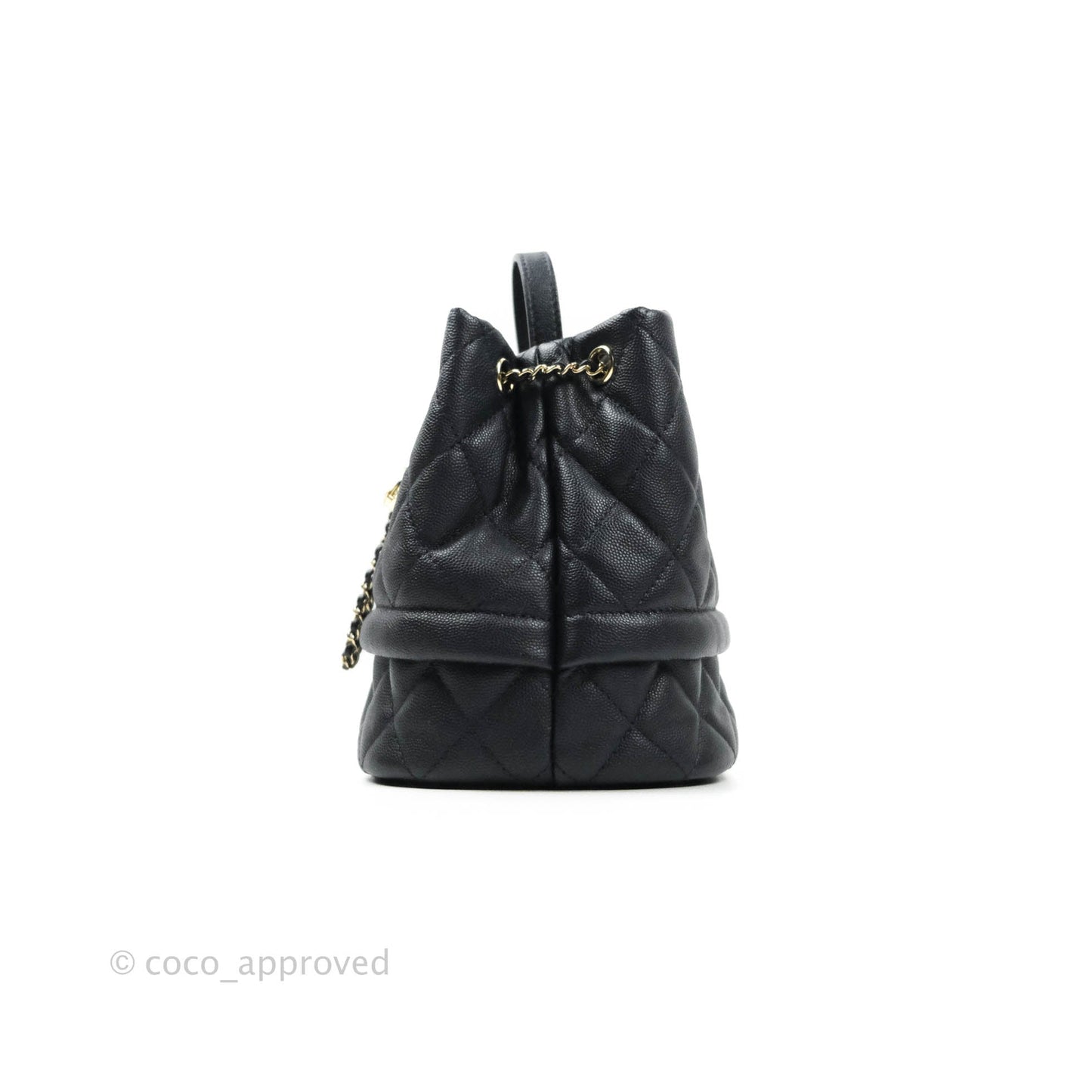 Chanel Caviar Quilted Rolled Up Bucket Drawstring Bag Navy Gold Hardware