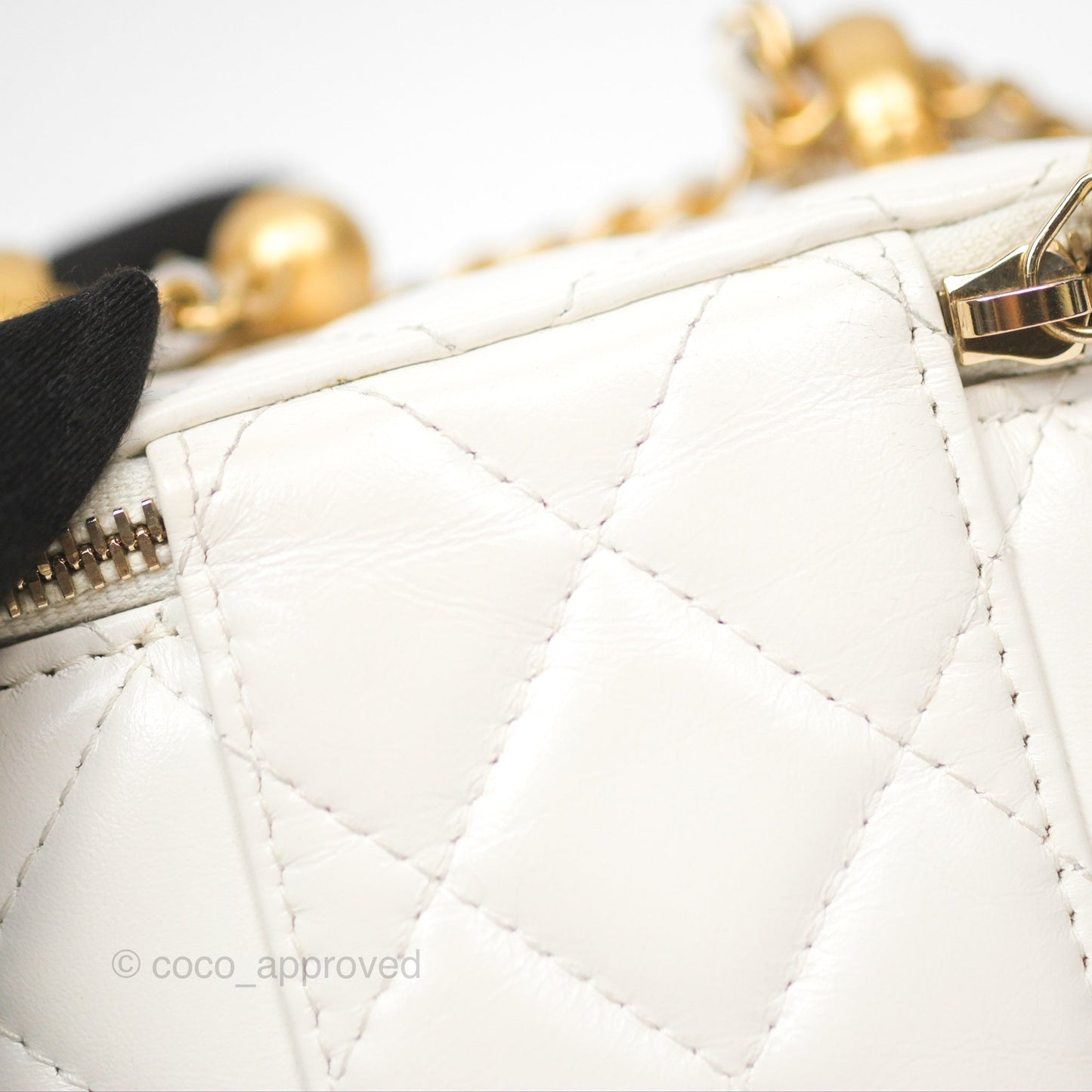 Chanel Quilted Mini Perfect Fit Vanity With Chain White Calfskin Aged Gold Hardware