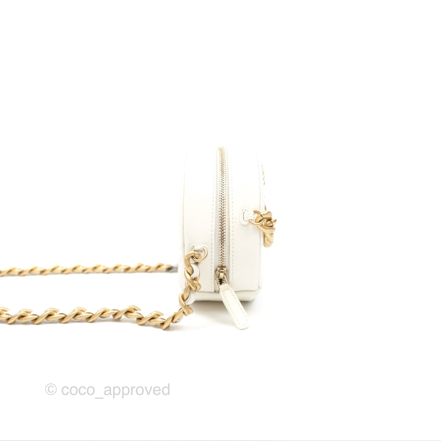 Chanel 19 Round Clutch With Chain White Glazed Calfskin Mixed Hardware