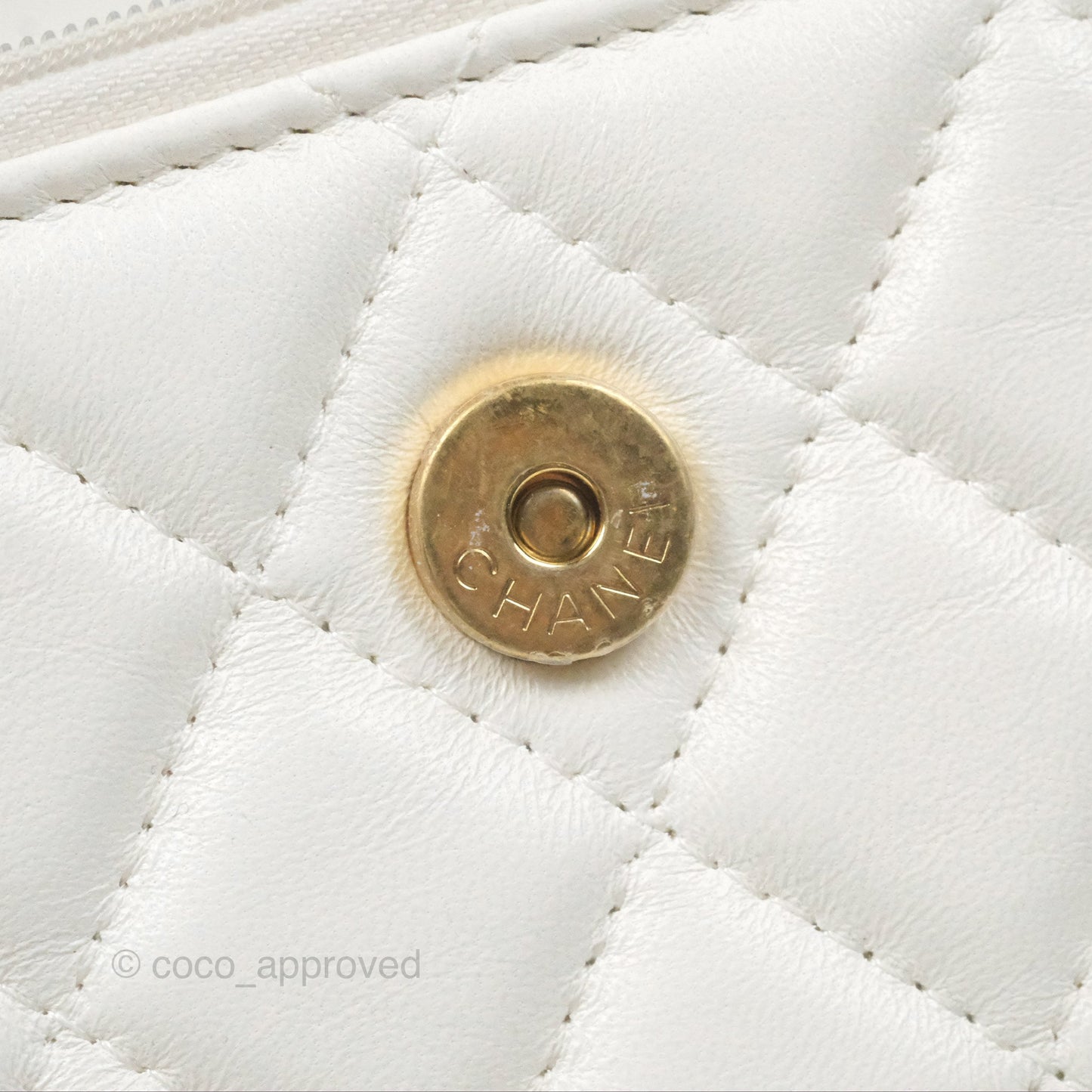 Chanel Dynasty Phone Holder with Chain White Ivory Lambskin Aged Gold Hardware