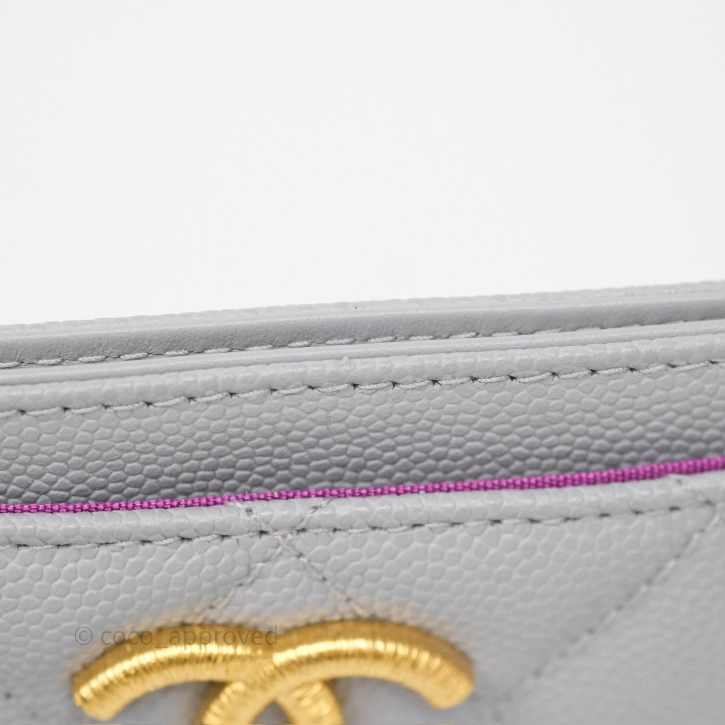 Chanel Card Holder Grey Caviar Gold Hardware