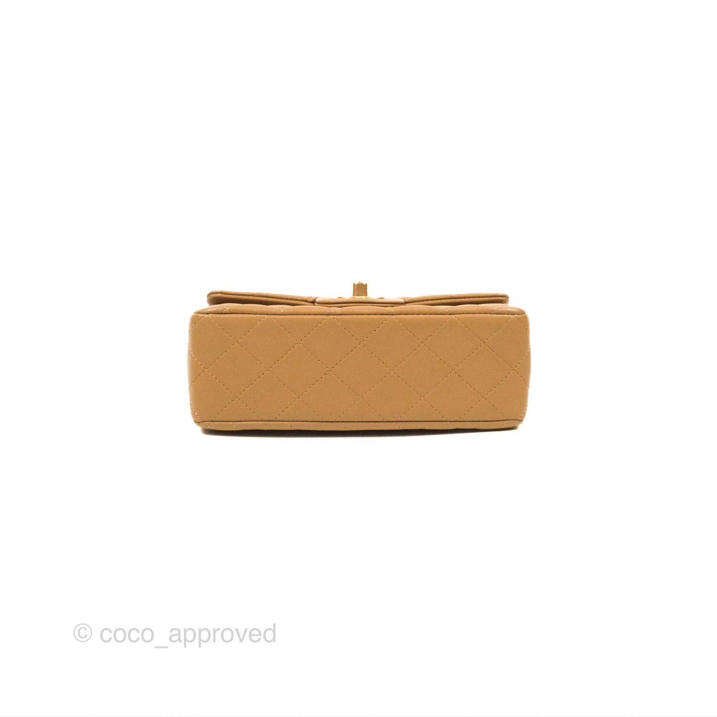 Chanel Top Handle Mini Rectangular Flap Bag Beige Lambskin Aged Gold Hardware