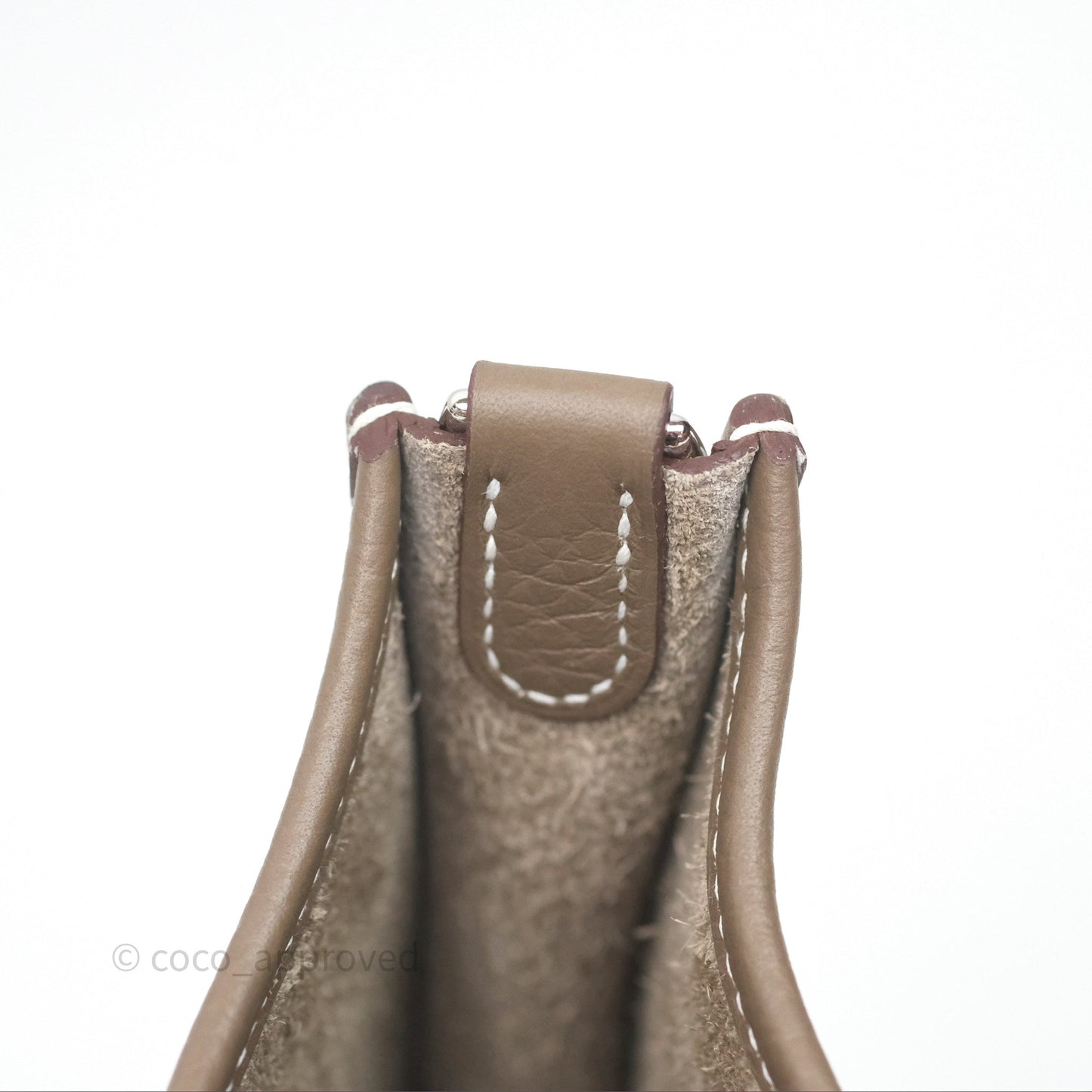 Hermès Mini Evelyne 16 Etoupe 18 Clemence Palladium Hardware with Bleu Indigo Strap