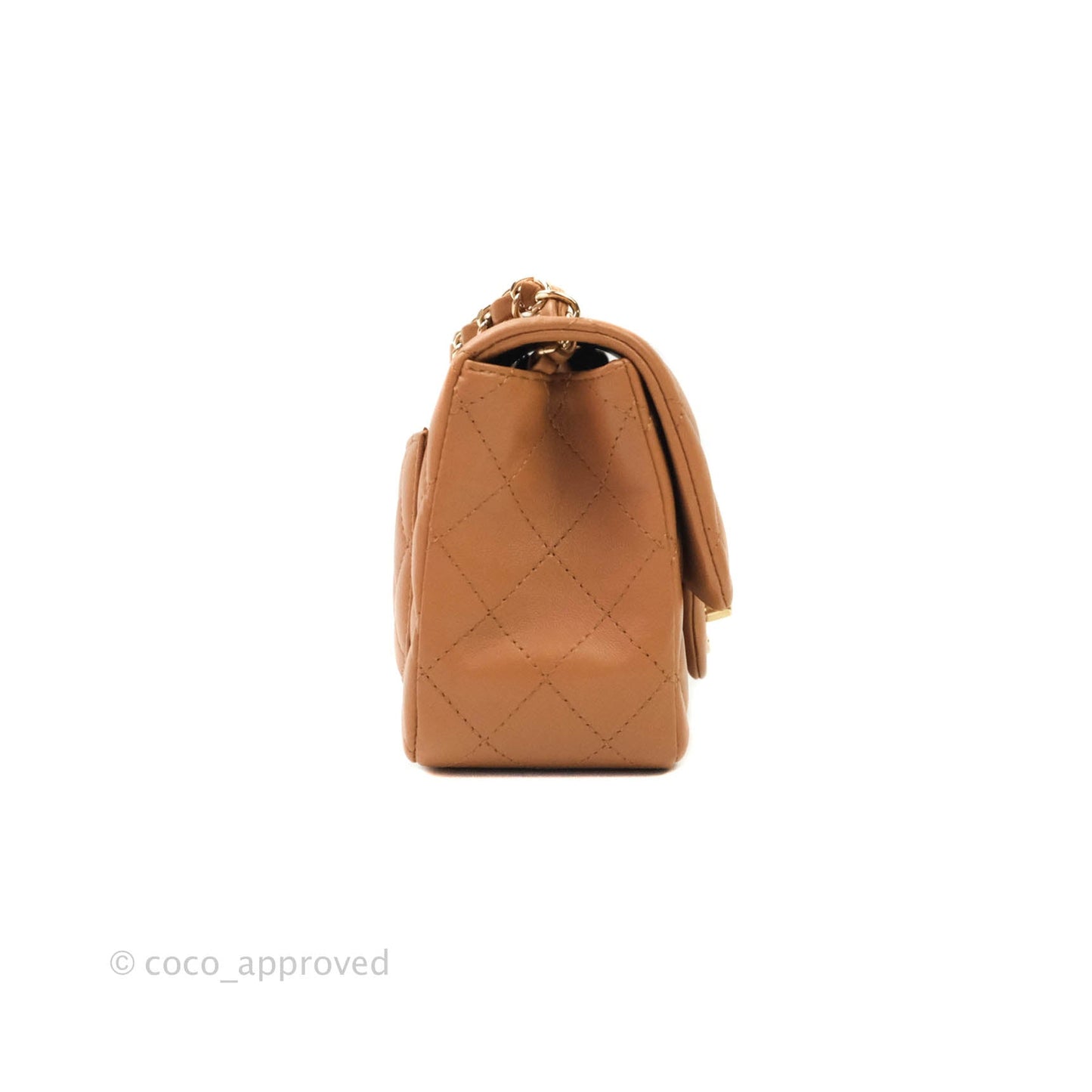 Chanel Classic Quilted Mini Square Caramel Dark Beige Lambskin Gold Hardware