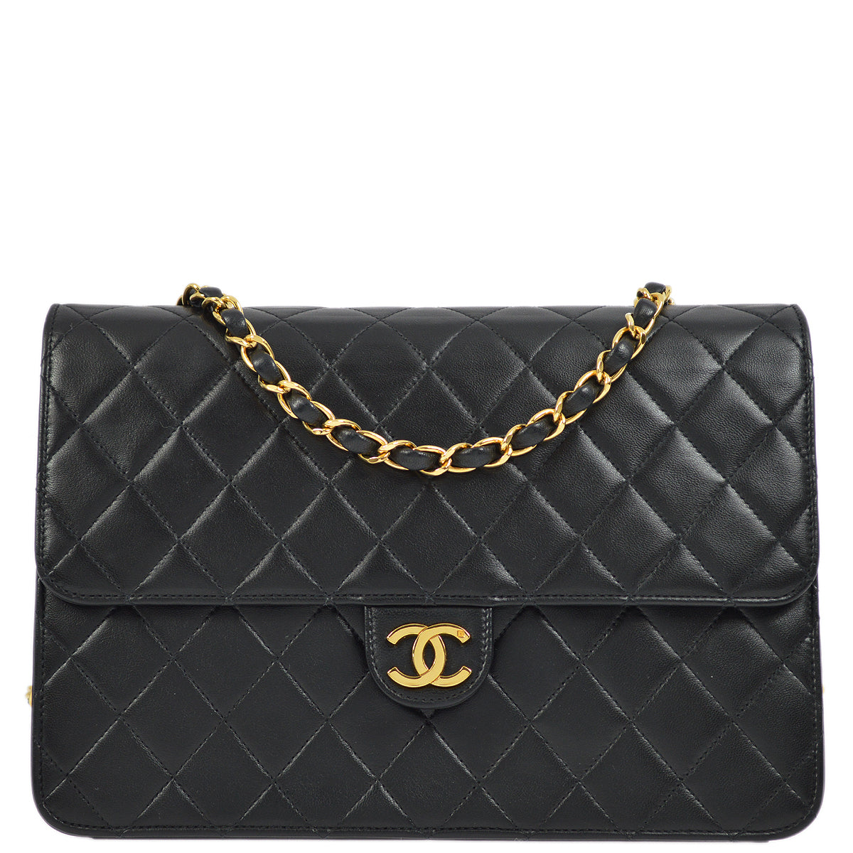 Chanel 1997-1999 Lambskin Pushlock Medium Half Flap Shoulder Bag