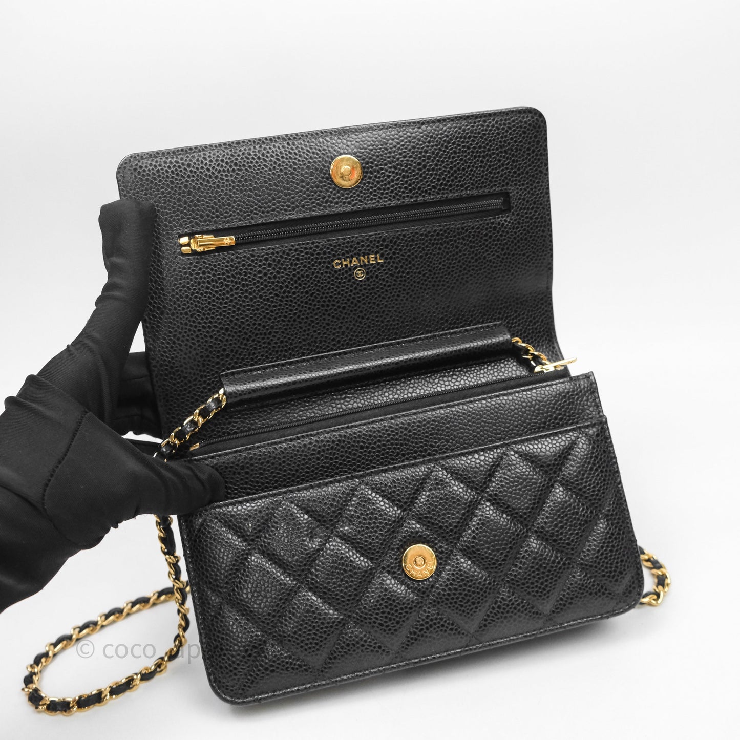 Chanel Classic Wallet On Chain WOC Quilted Black Caviar Gold Hardware