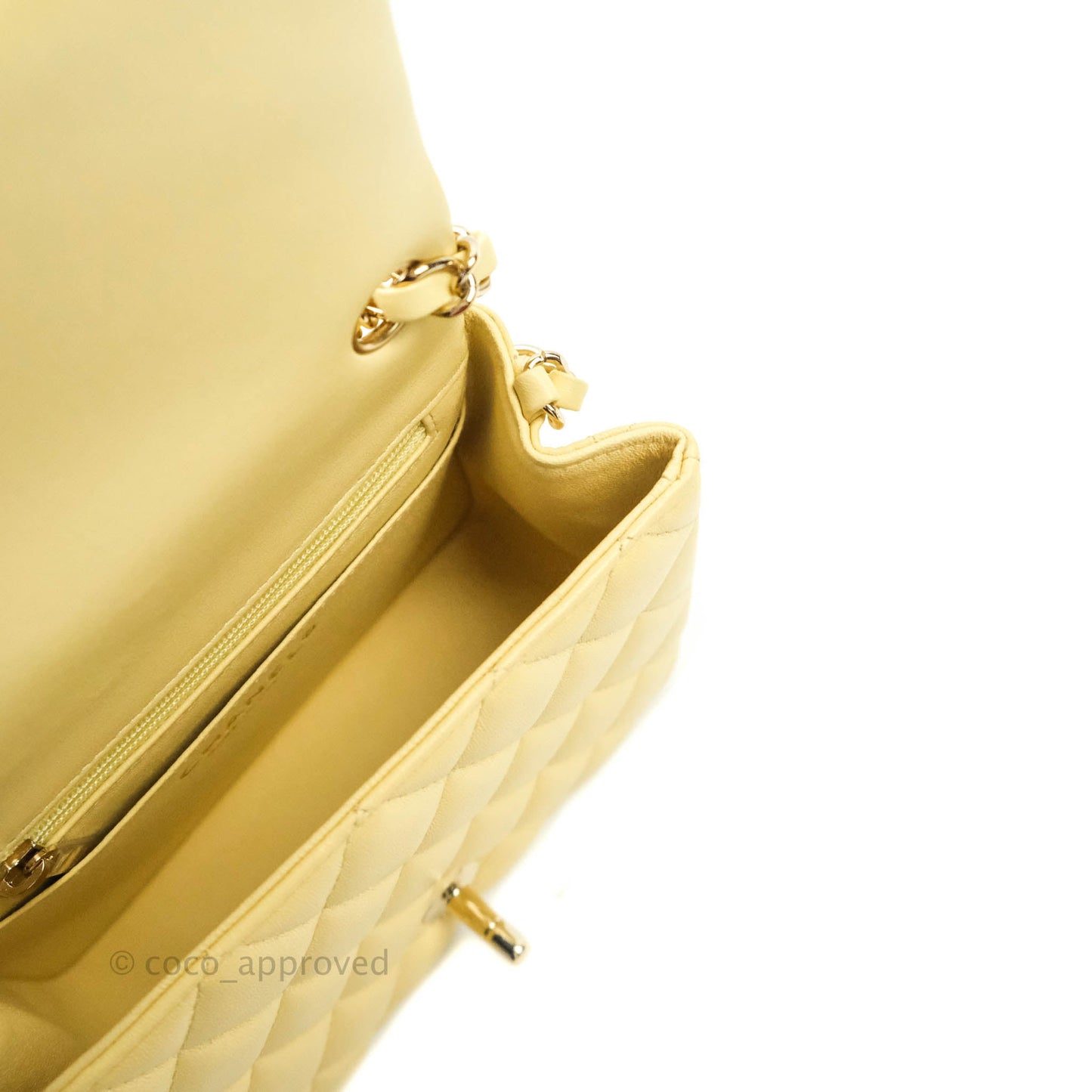Chanel Quilted Mini Square Yellow Lambskin Gold Hardware