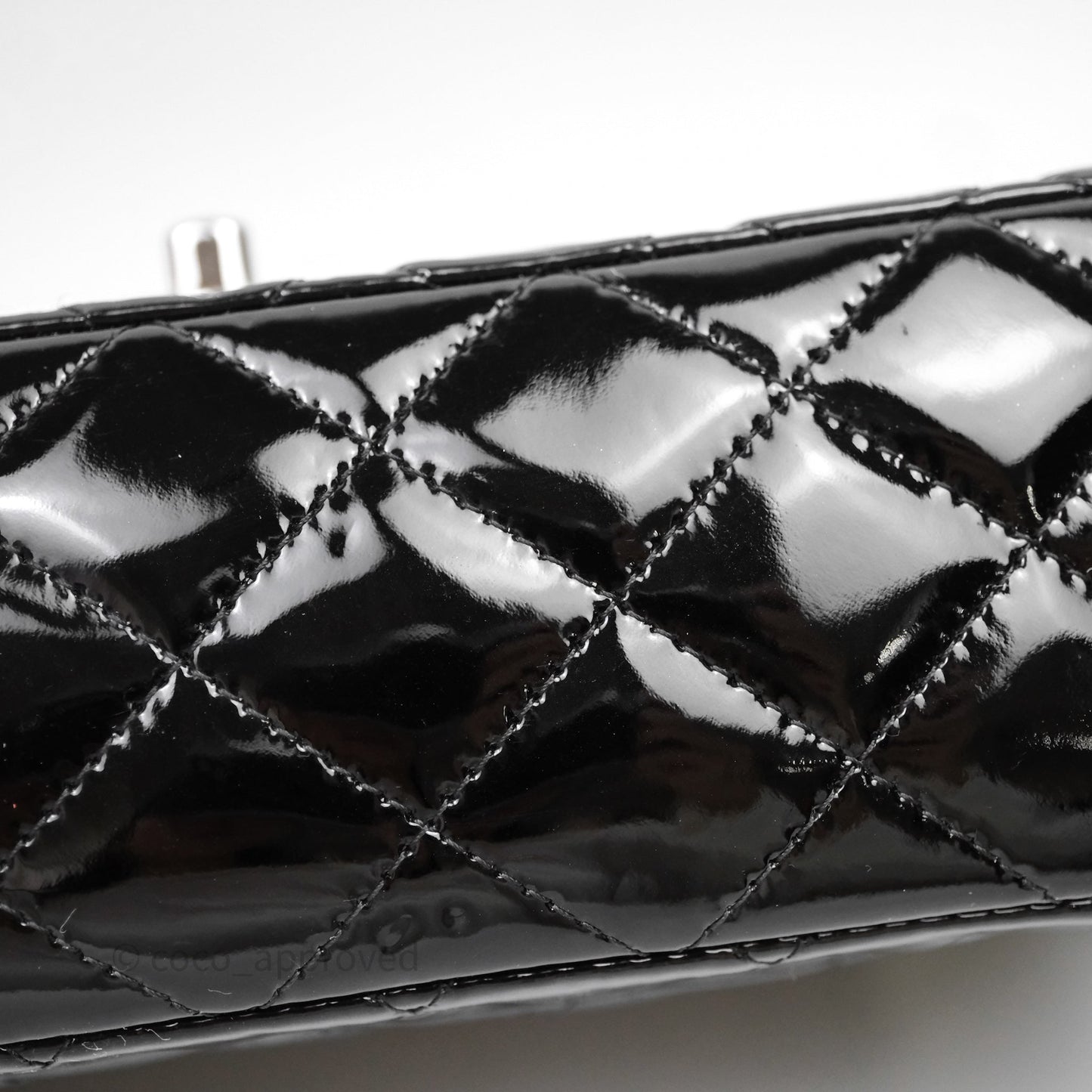 Chanel Medium Classic Flap Quilted Black Patent Silver Hardware