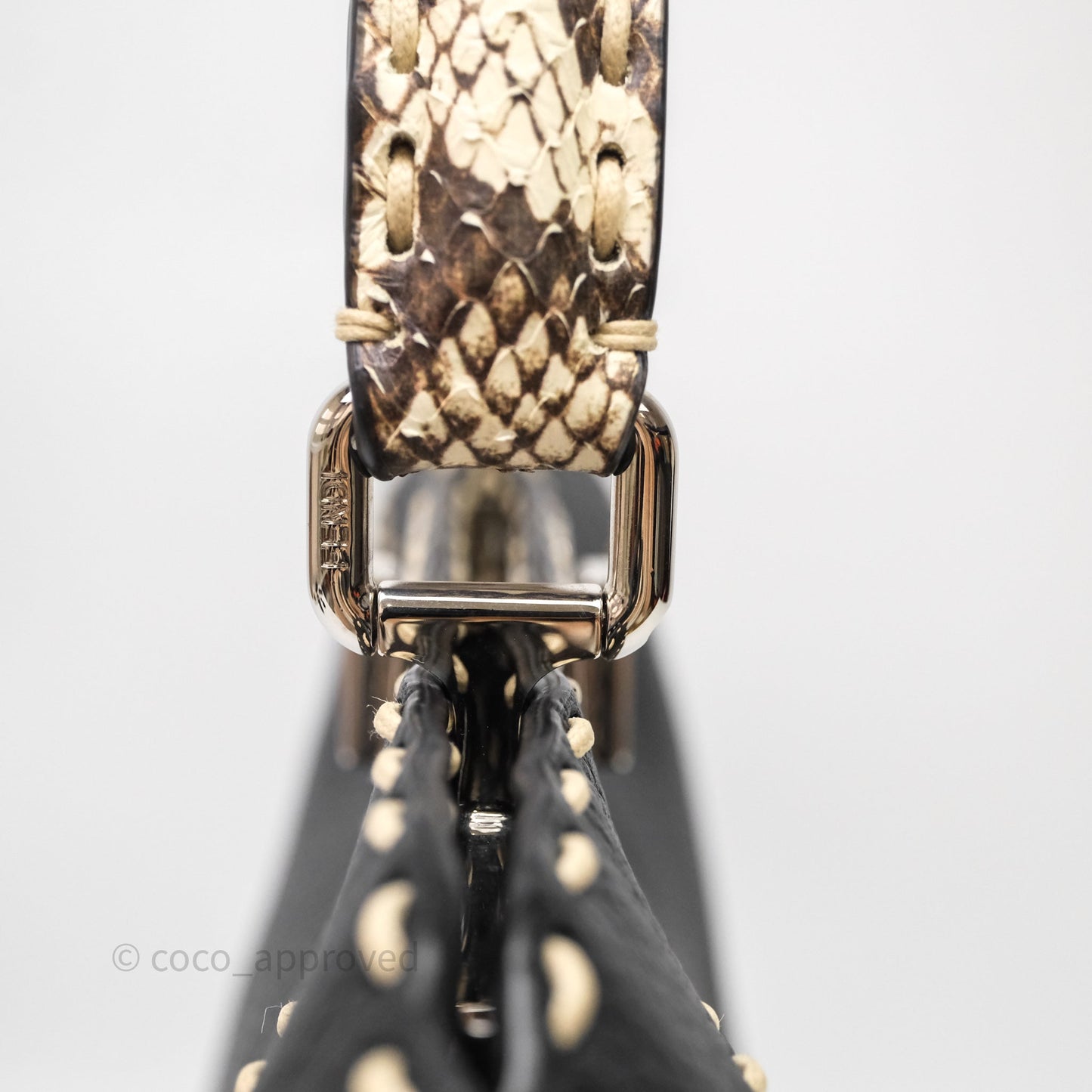 Fendi Peekaboo ISeeU Python Handle Handbag Black Calfskin Silver Hardware