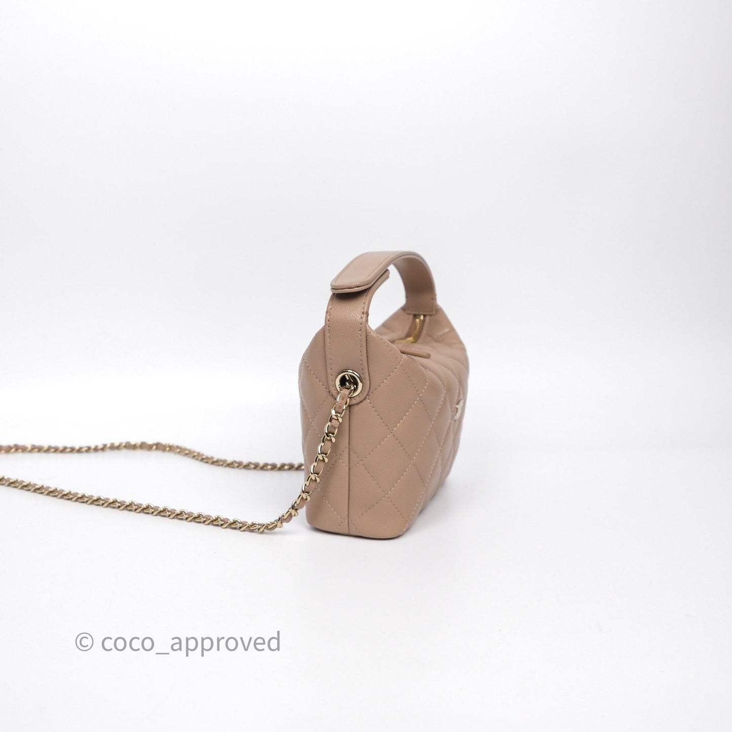 Chanel Quilted Hobo With Chain Beige Fonce Caviar Gold Hardware