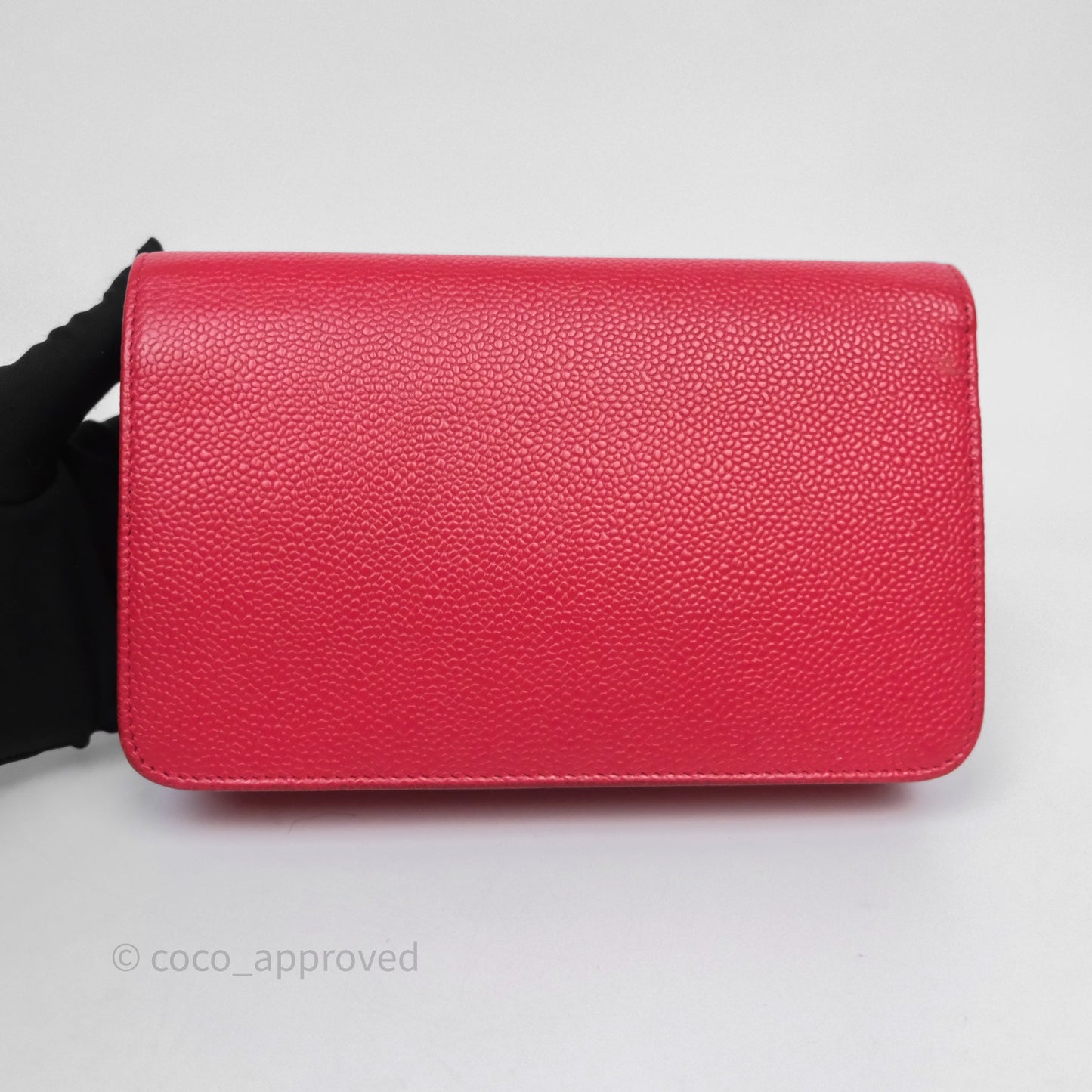 Chanel CC Wallet On Chain WOC Dark Pink Caviar Silver Hardware