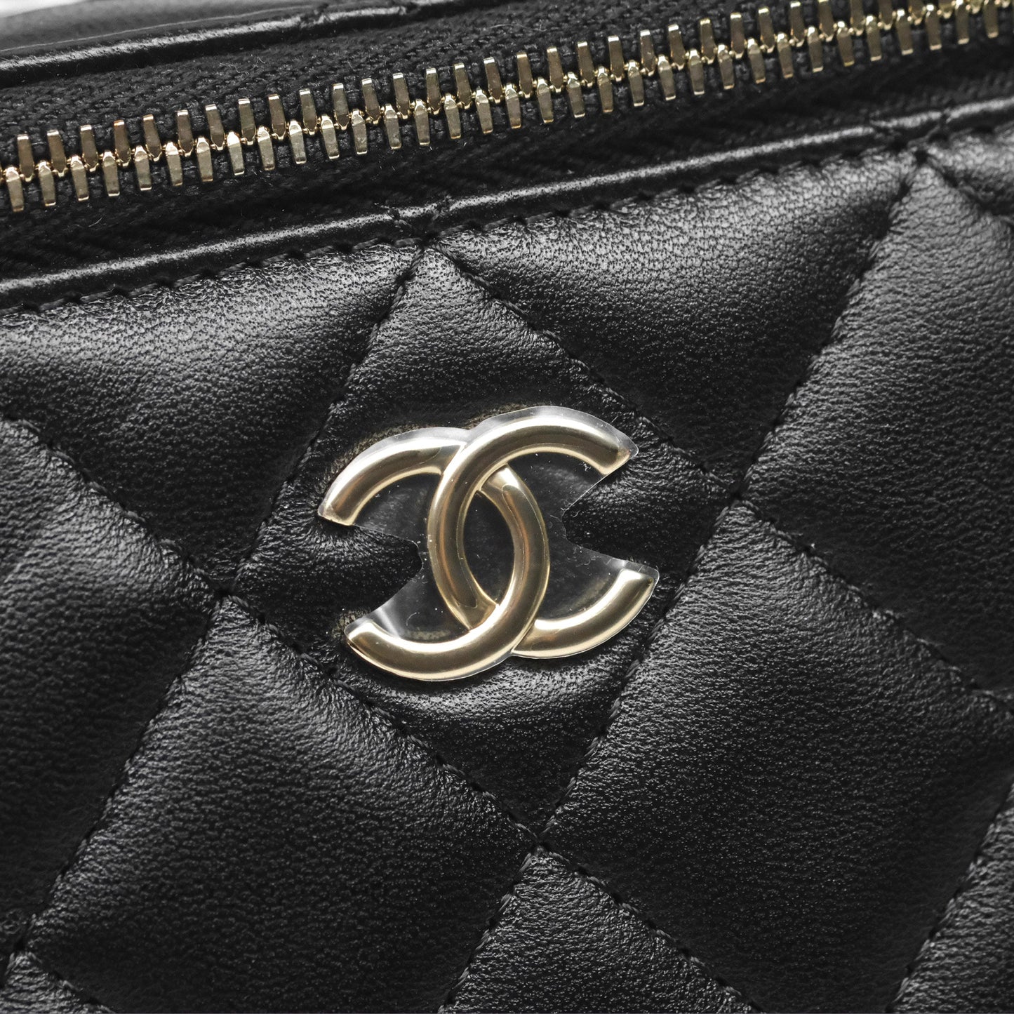 Chanel Vanity Rectangular Top Handle Black Lambskin Gold Hardware