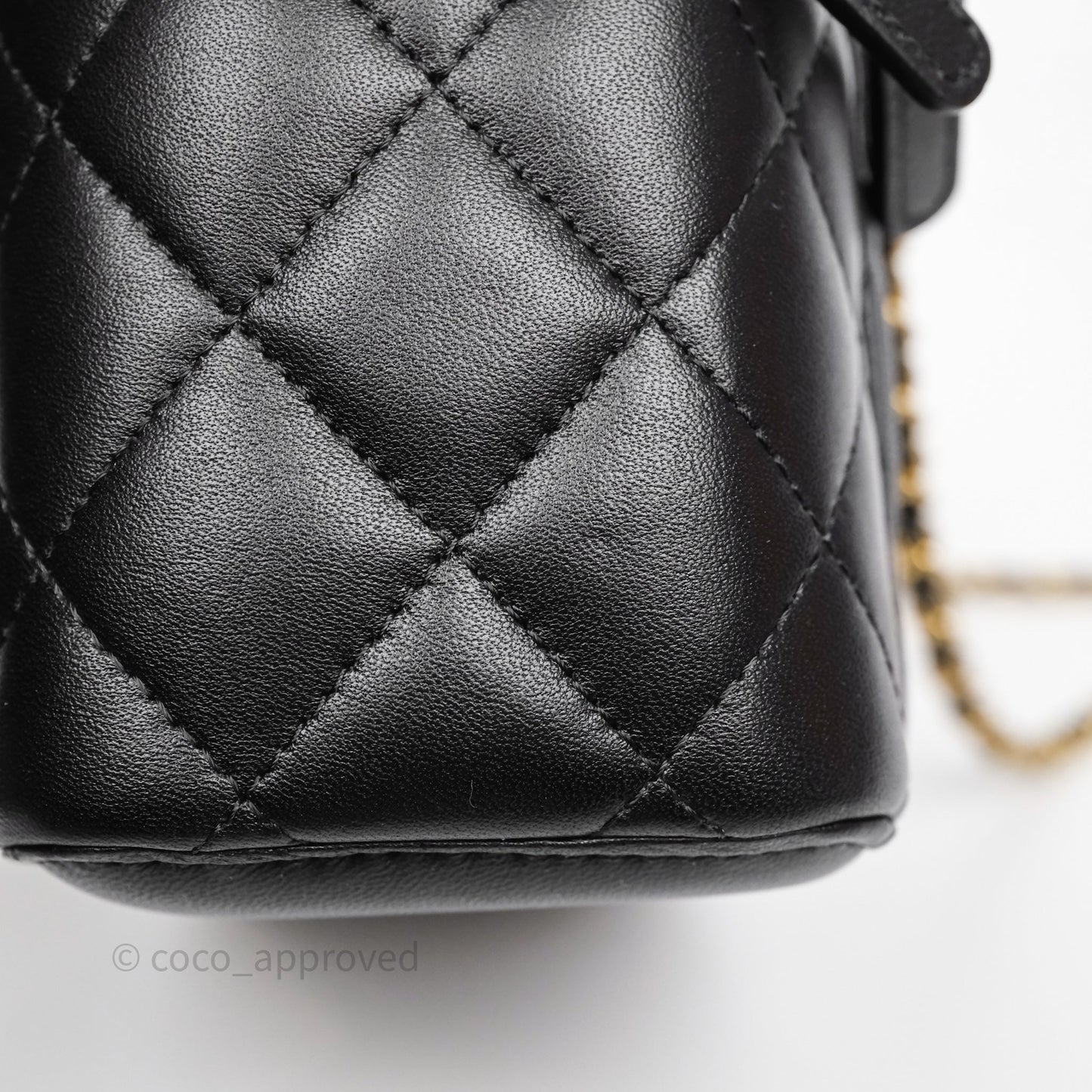 Chanel Vanity Rectangular Metal Top Handle Black Lambskin Aged Gold Hardware