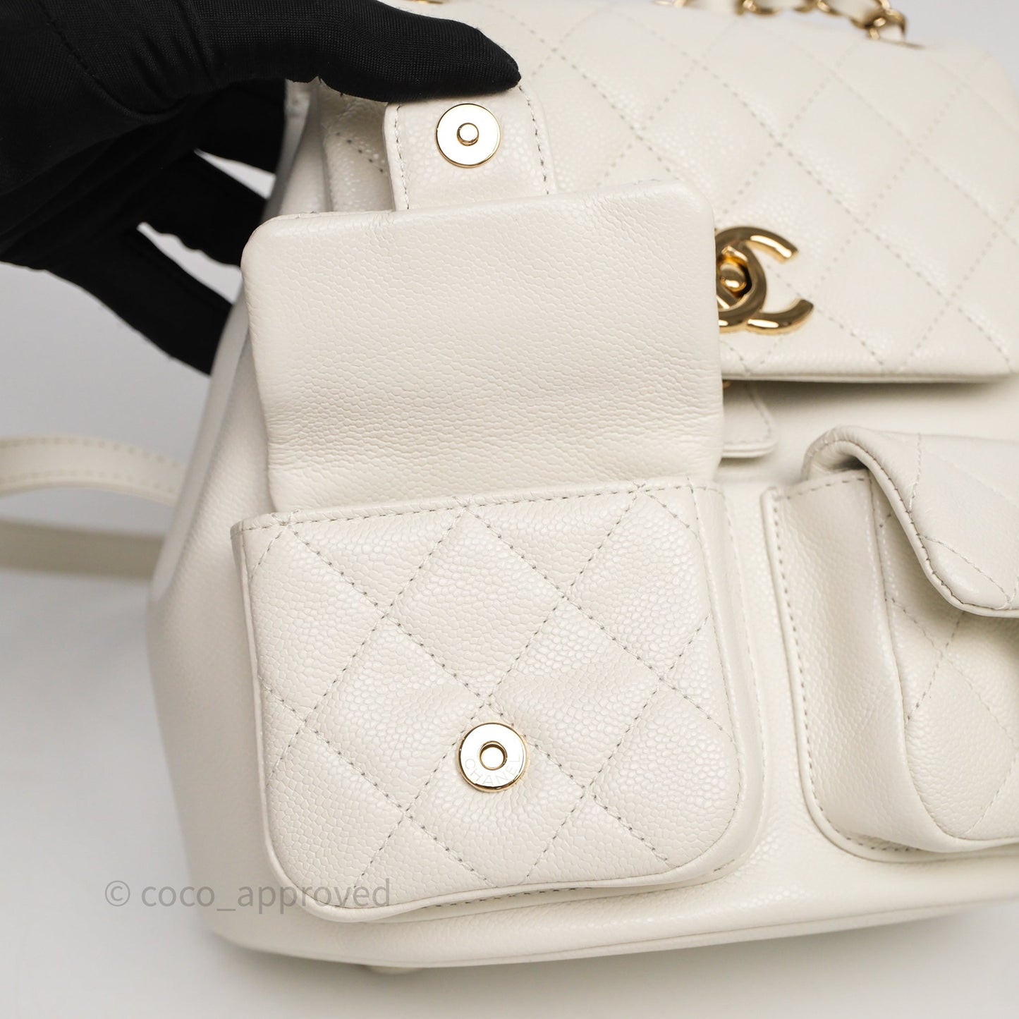Chanel Duma Backpack Medium White Caviar Gold Hardware