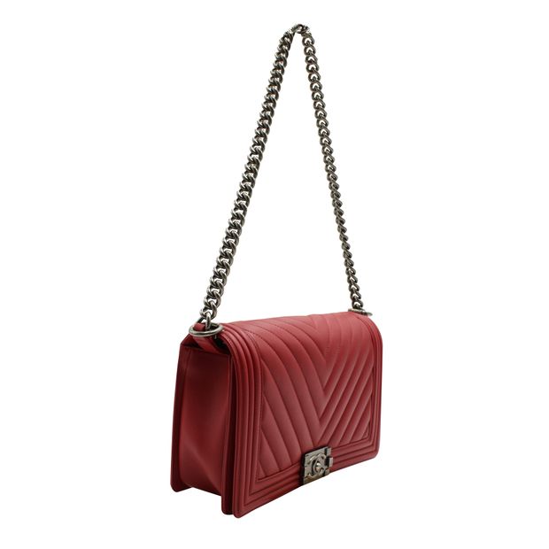 Luxury Chanel Dark Red Ruthenium Finish Hardware Boy Bag