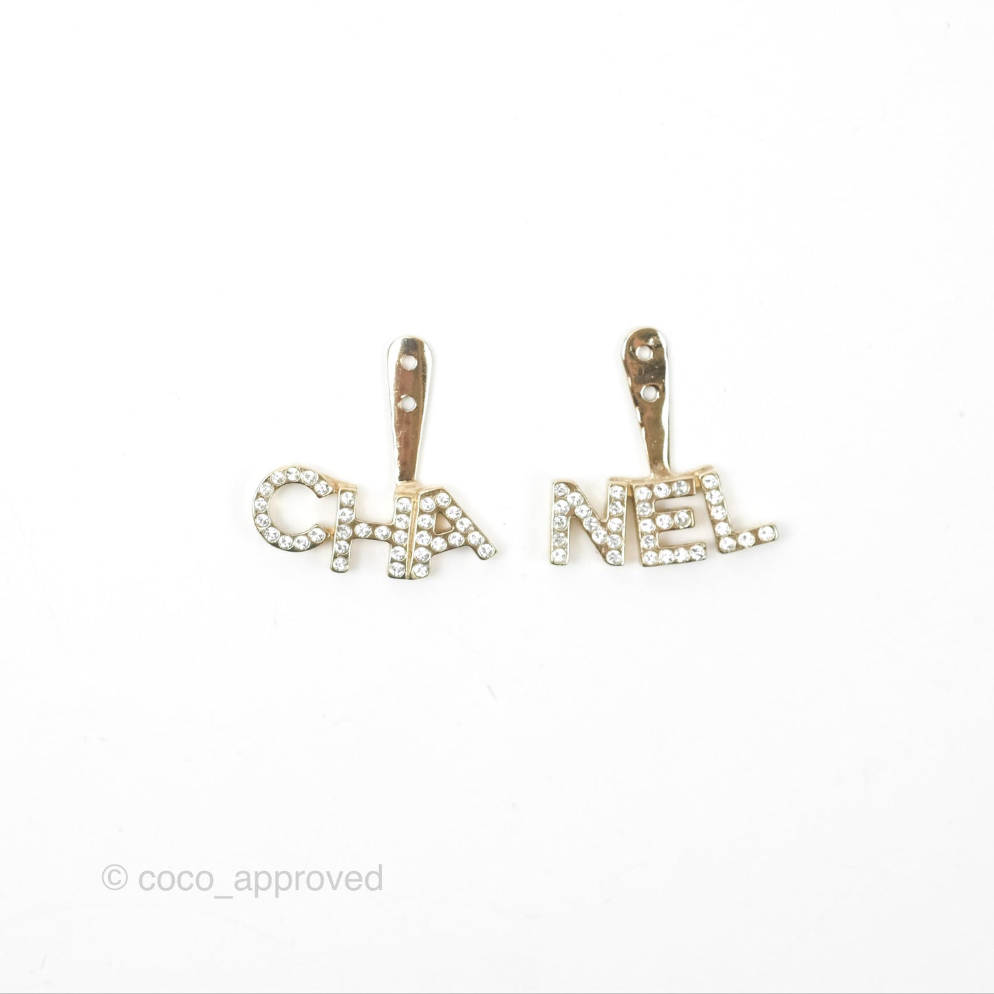 Chanel Pearl CC Logo CHA-NEL Crystal Earrings Gold Tone 21A