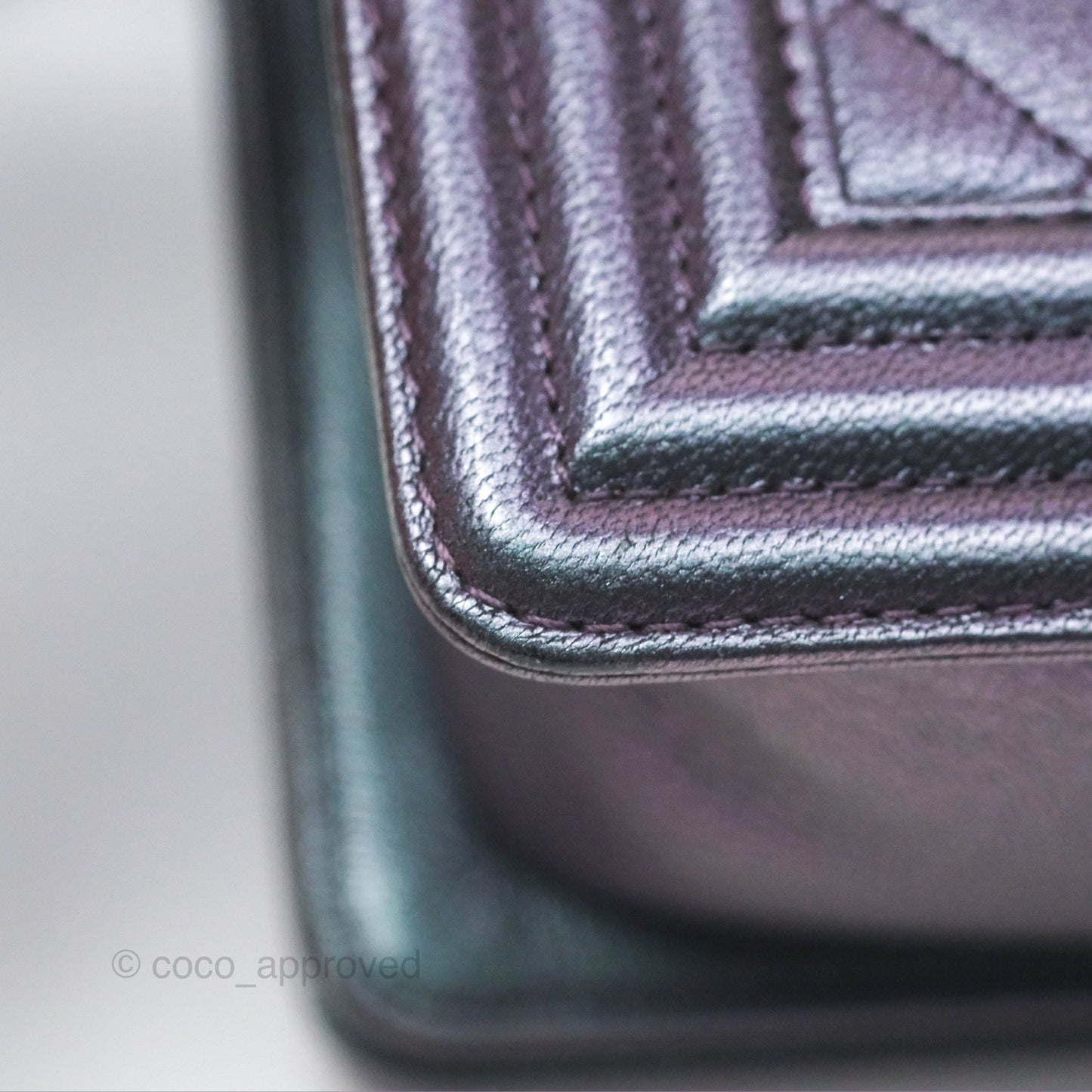 Chanel Medium Boy Quilted Iridescent Purple Goatskin Rainbow Hardware