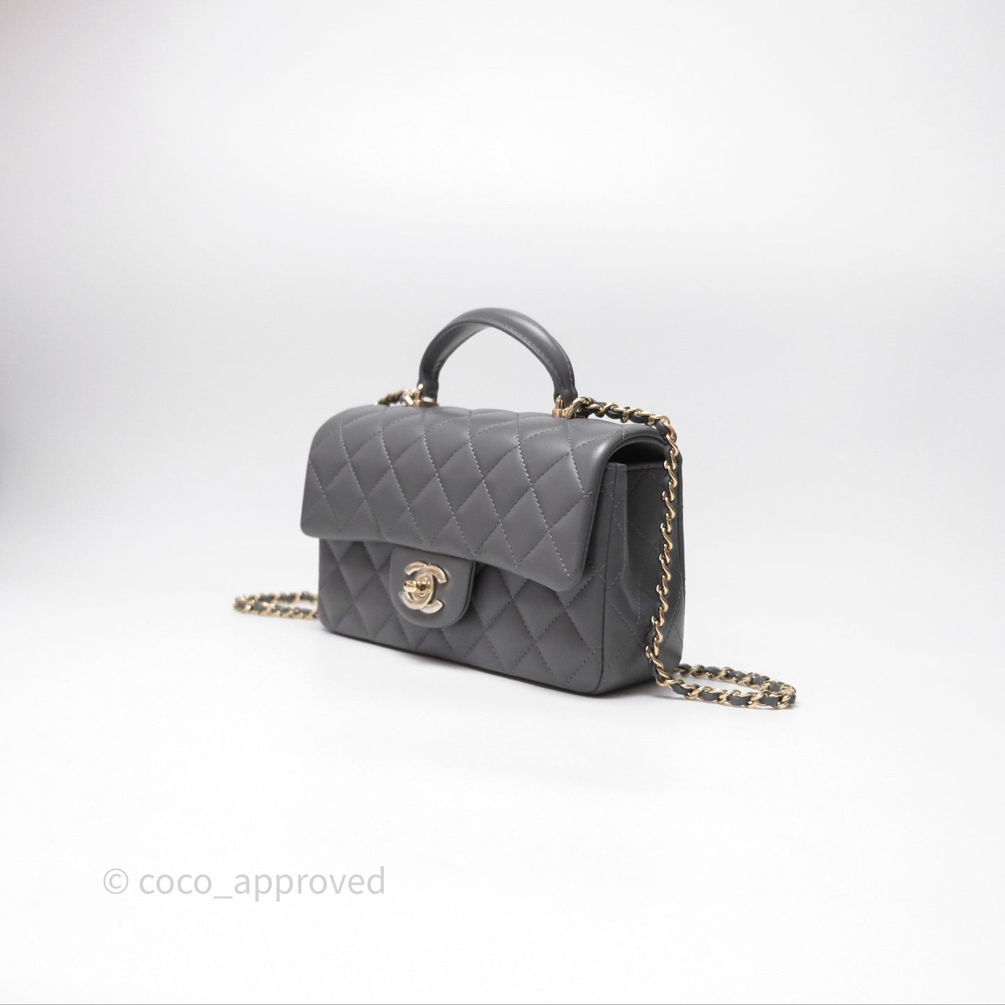 Chanel Top Handle Mini Rectangular Flap Grey Lambskin Gold Hardware