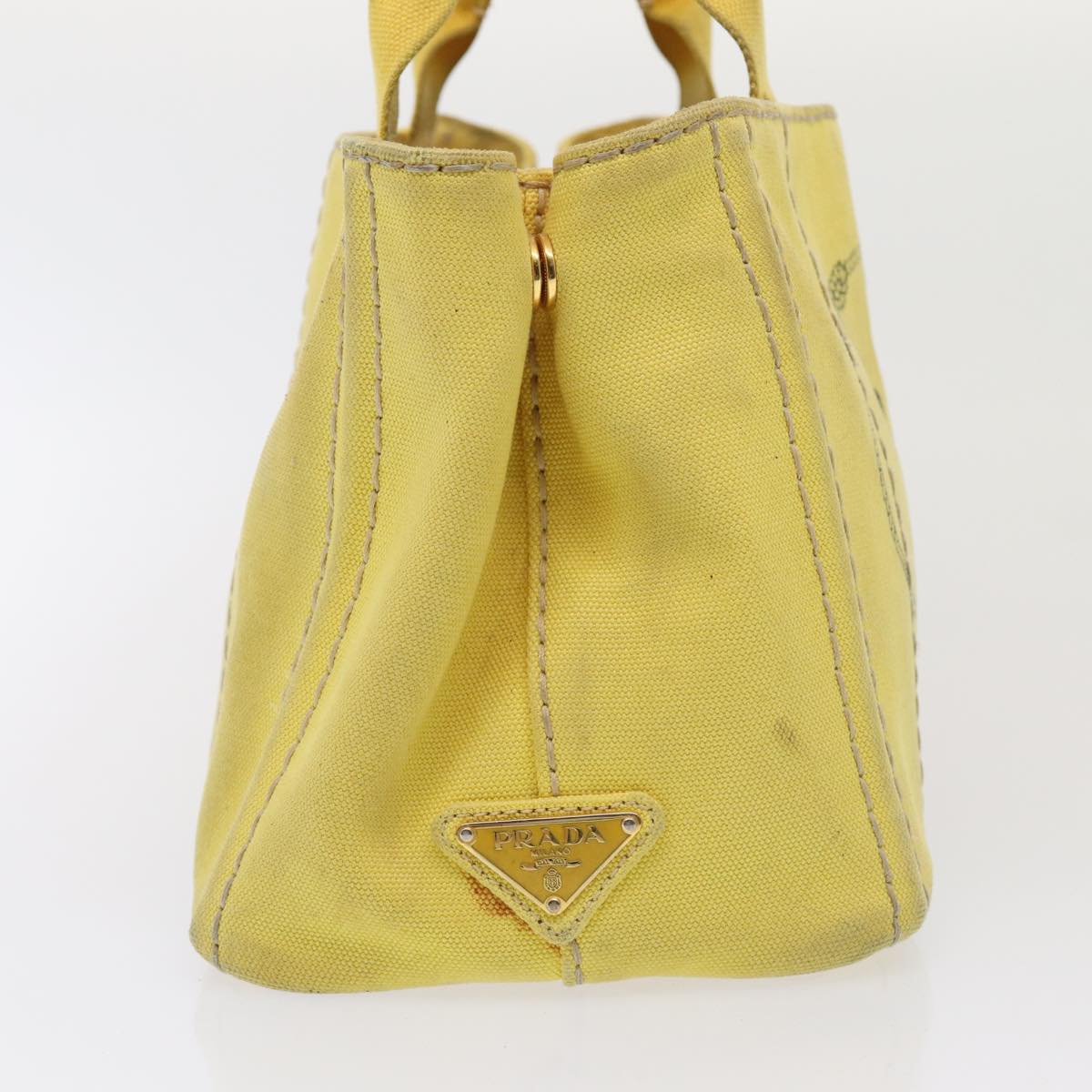 Luxury PradaCanapa PM Hand Bag Canvas 2way Yellow 79532