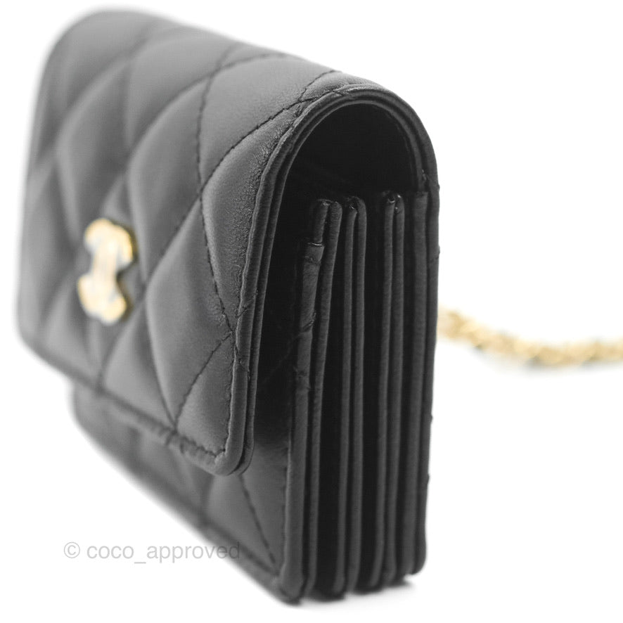 Chanel Flap Card Holder with Cuff Black Lambskin Gold Hardware