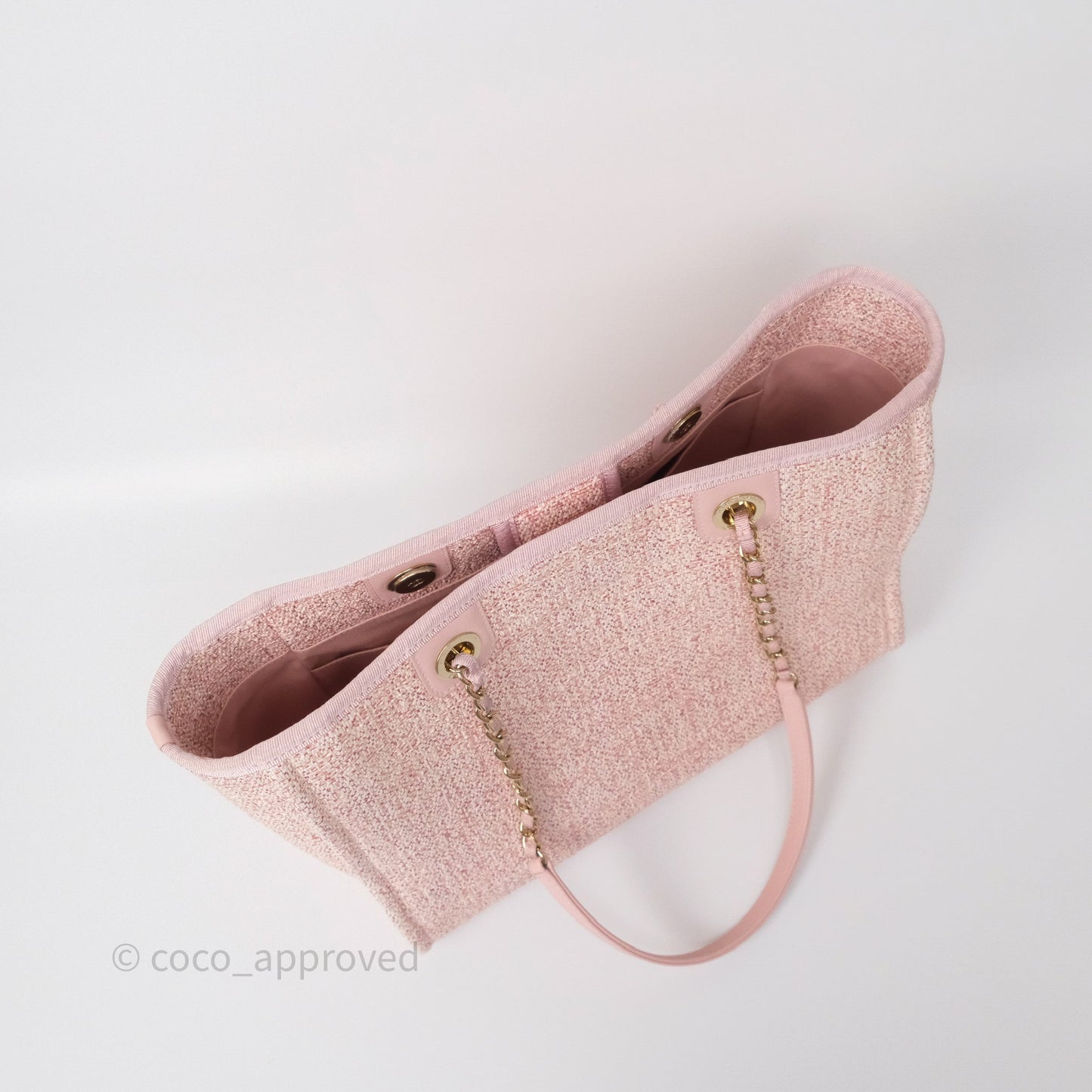 Chanel Medium Deauville Pink Glitter Raffia Gold Hardware