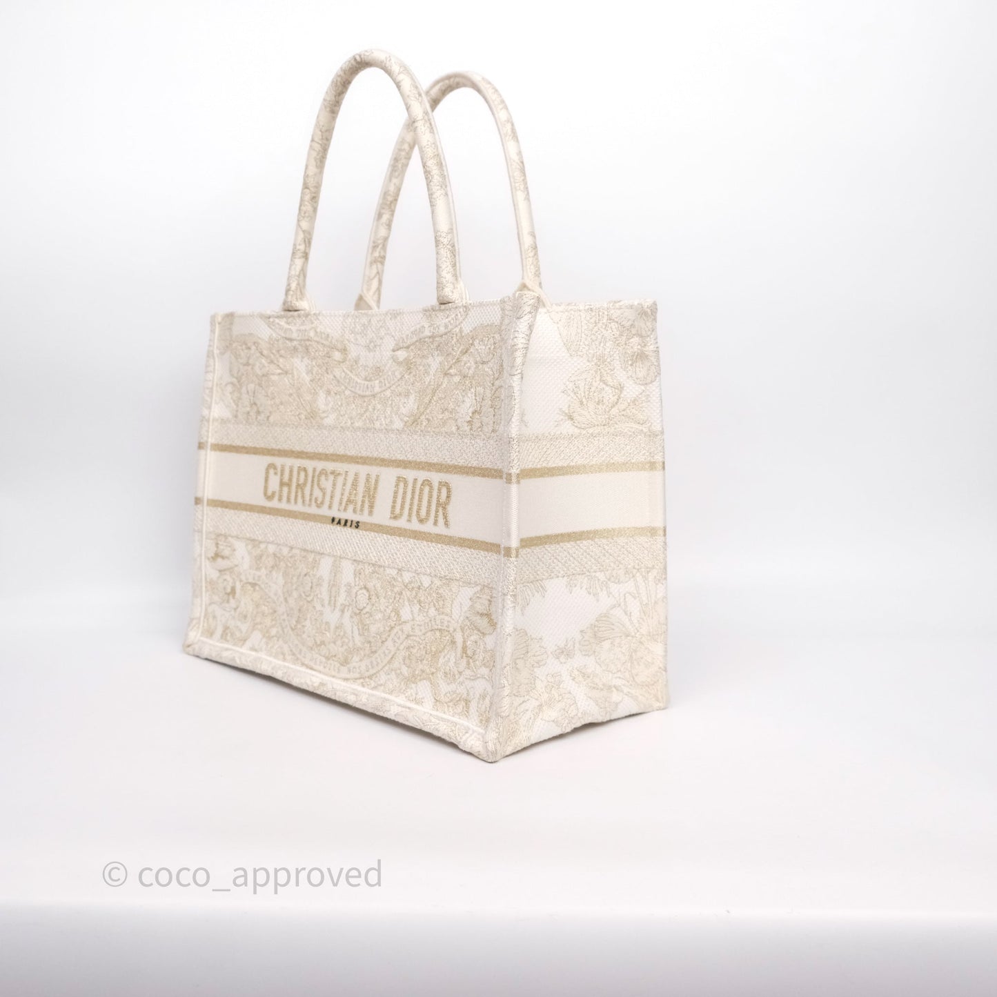 Christian Dior Medium Book Tote Latte Embroidery With Gold-Tone Metallic