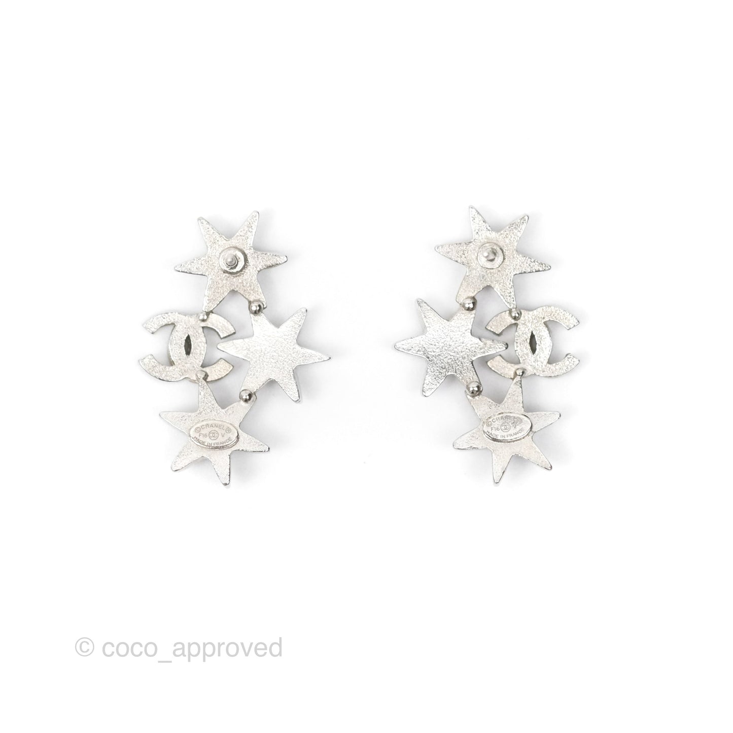 Chanel CC Star Crystal Earrings Silver Tone 16V