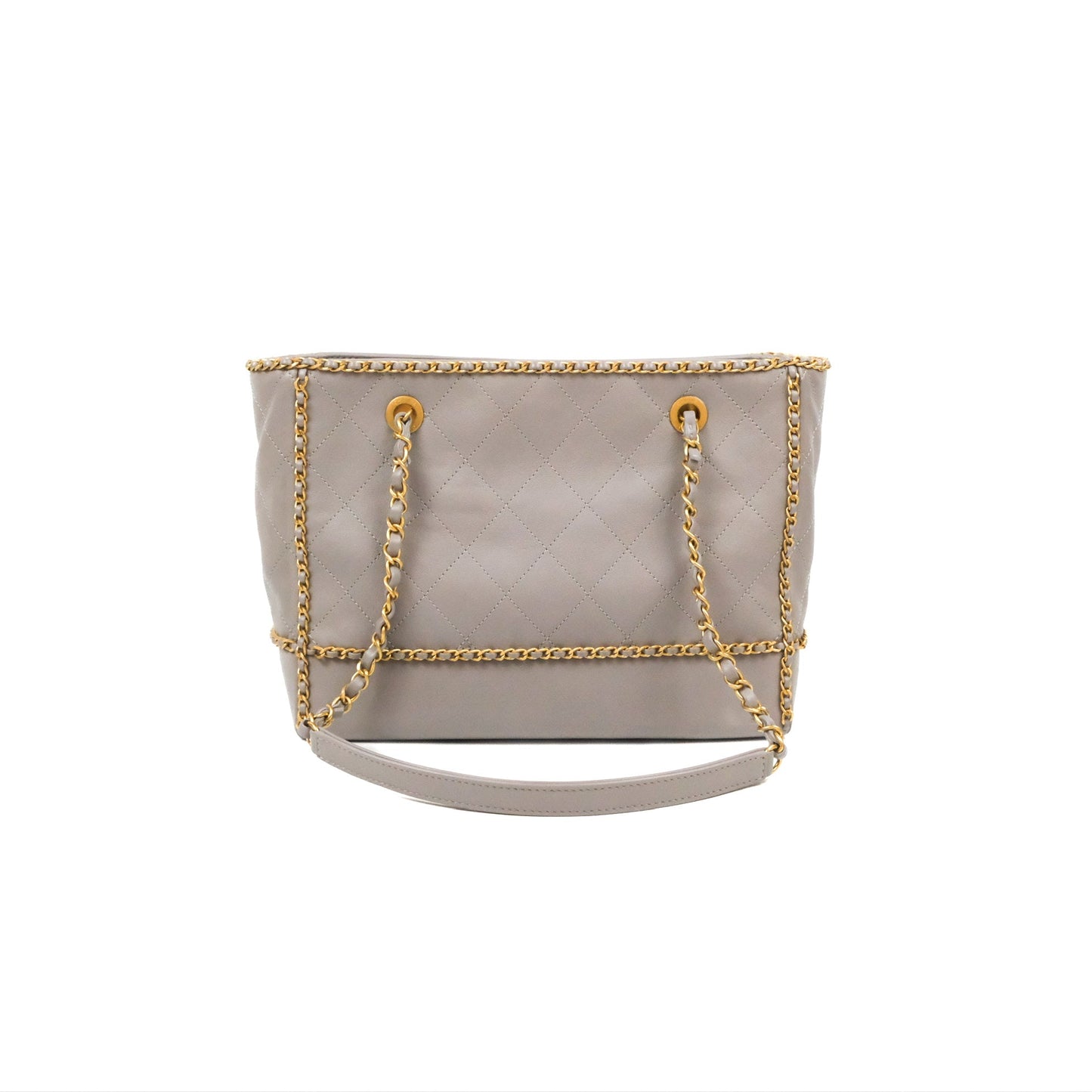 Chanel Small Chain Around Shopping Tote Grey Calfskin Aged Gold Hardware