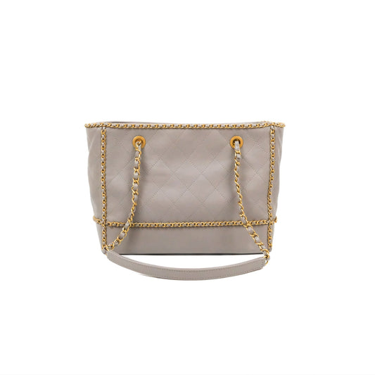 Chanel Small Chain Around Shopping Tote Grey Calfskin Aged Gold Hardware