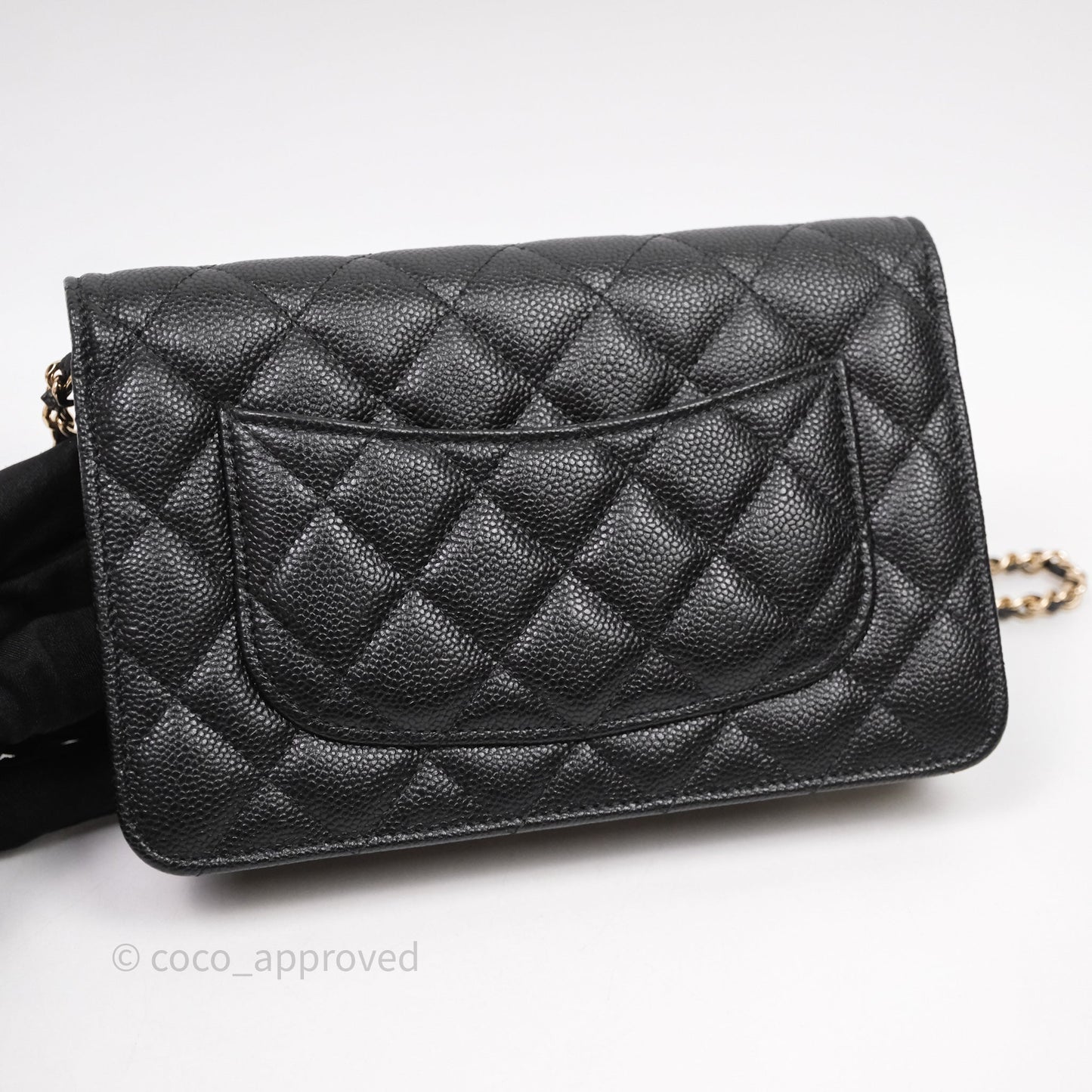 Chanel WOC With Ribbon Chain Black Caviar Gold Hardware