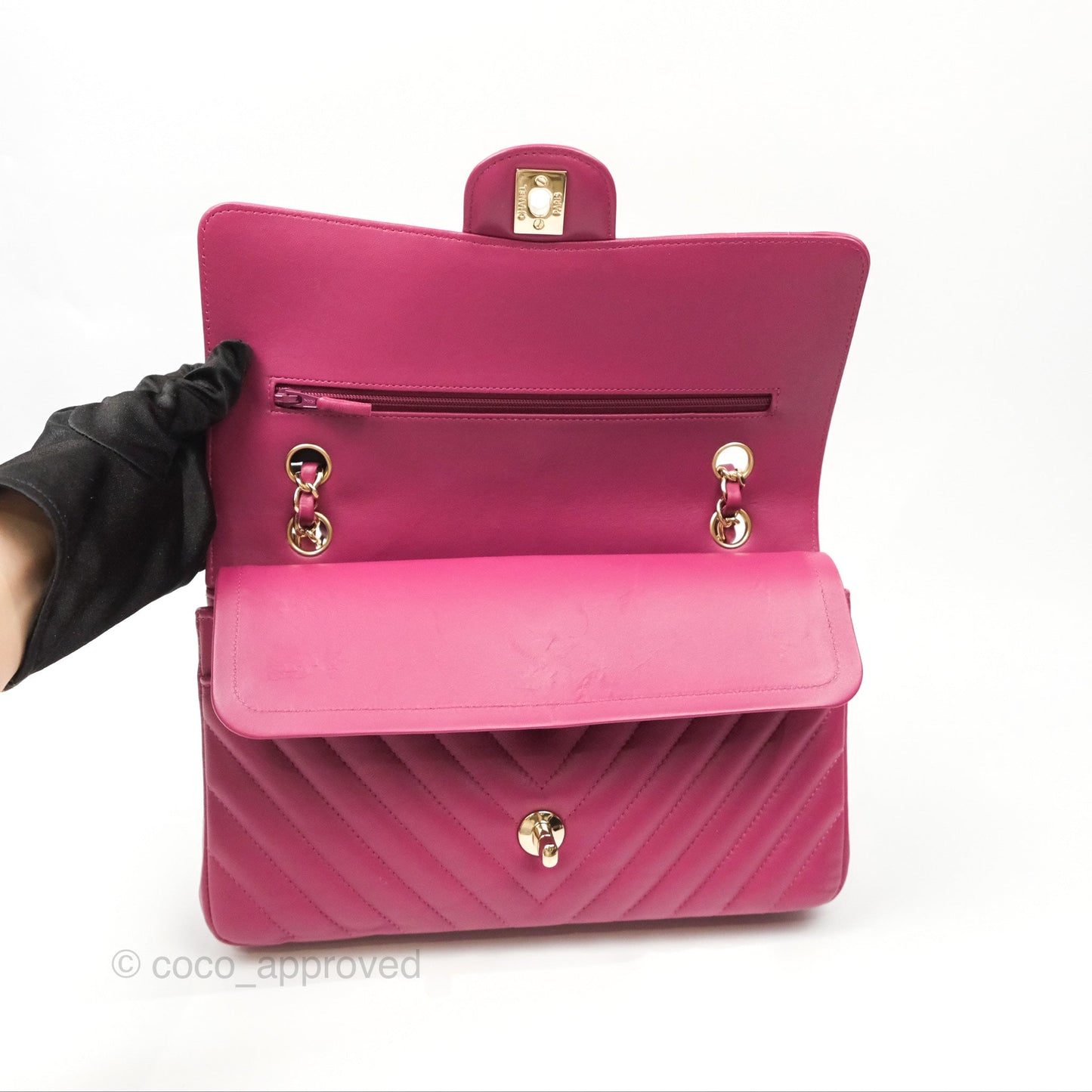 Chanel Medium Classic Flap Chevron Dark Plum Pink Lambskin Gold Hardware