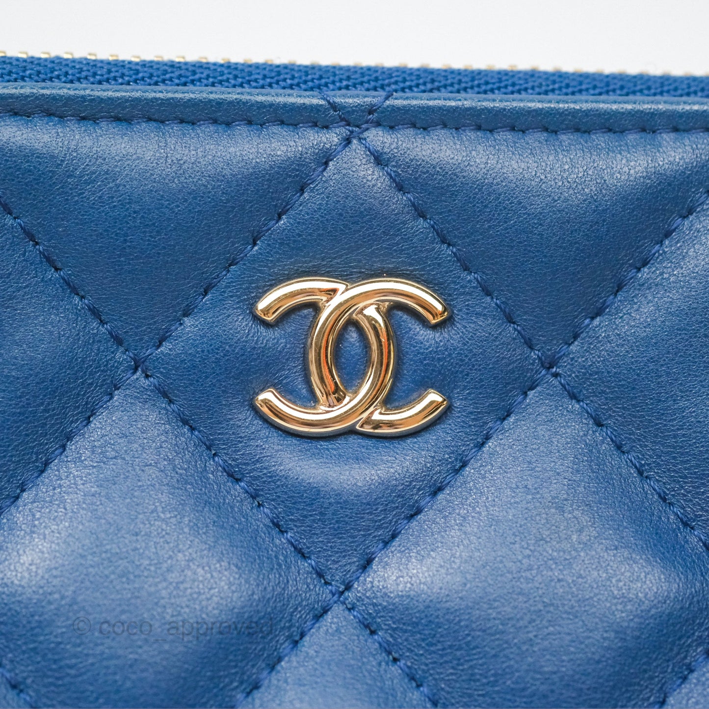 Chanel Medium Quilted O Case Blue Lambskin Gold Hardware