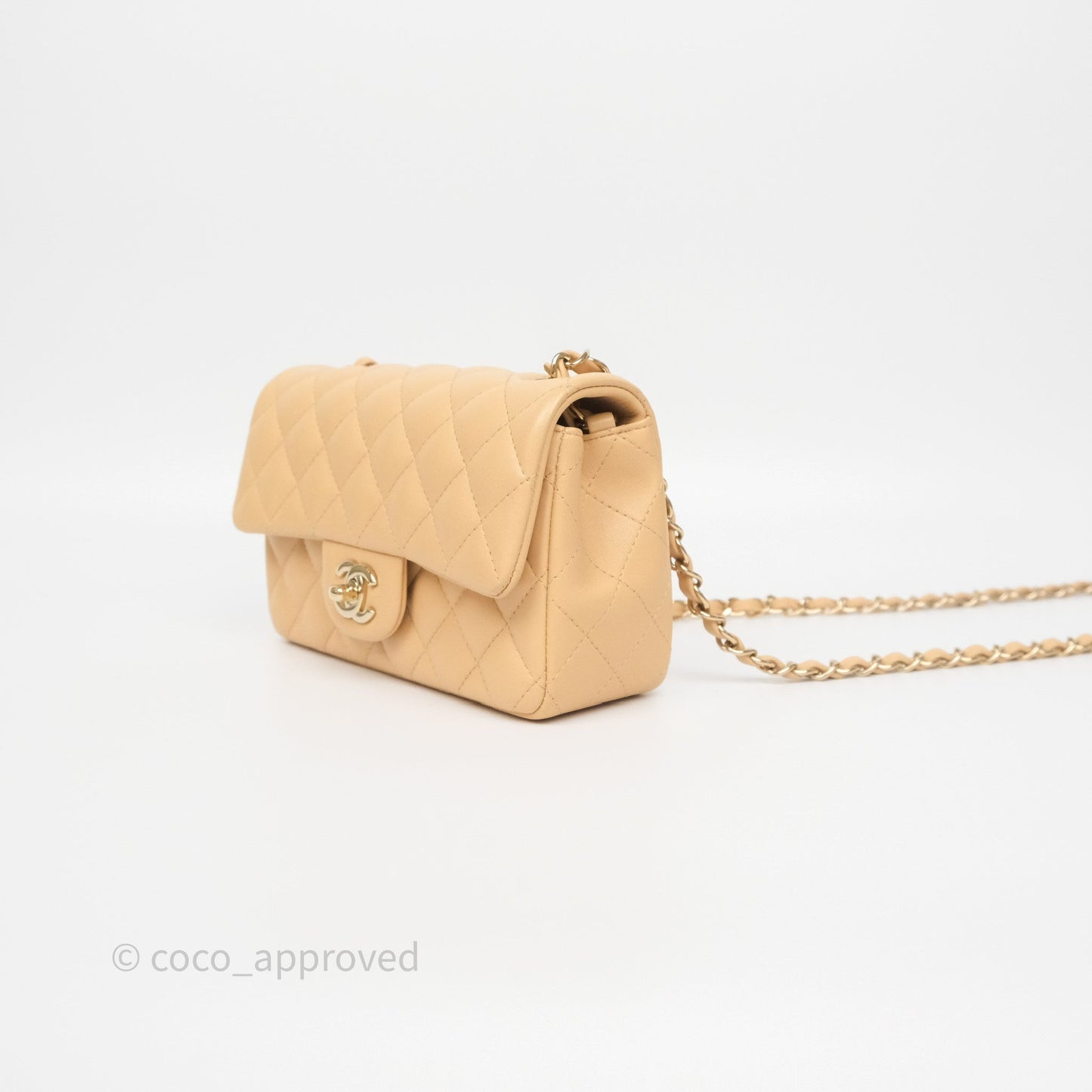 Chanel Mini Rectangular Quilted Beige Lambskin Gold Hardware