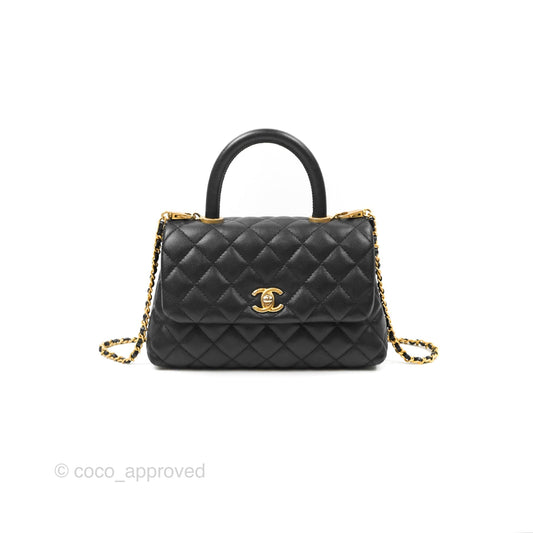 Chanel Small Coco Handle Quilted Black Caviar Gold Hardware