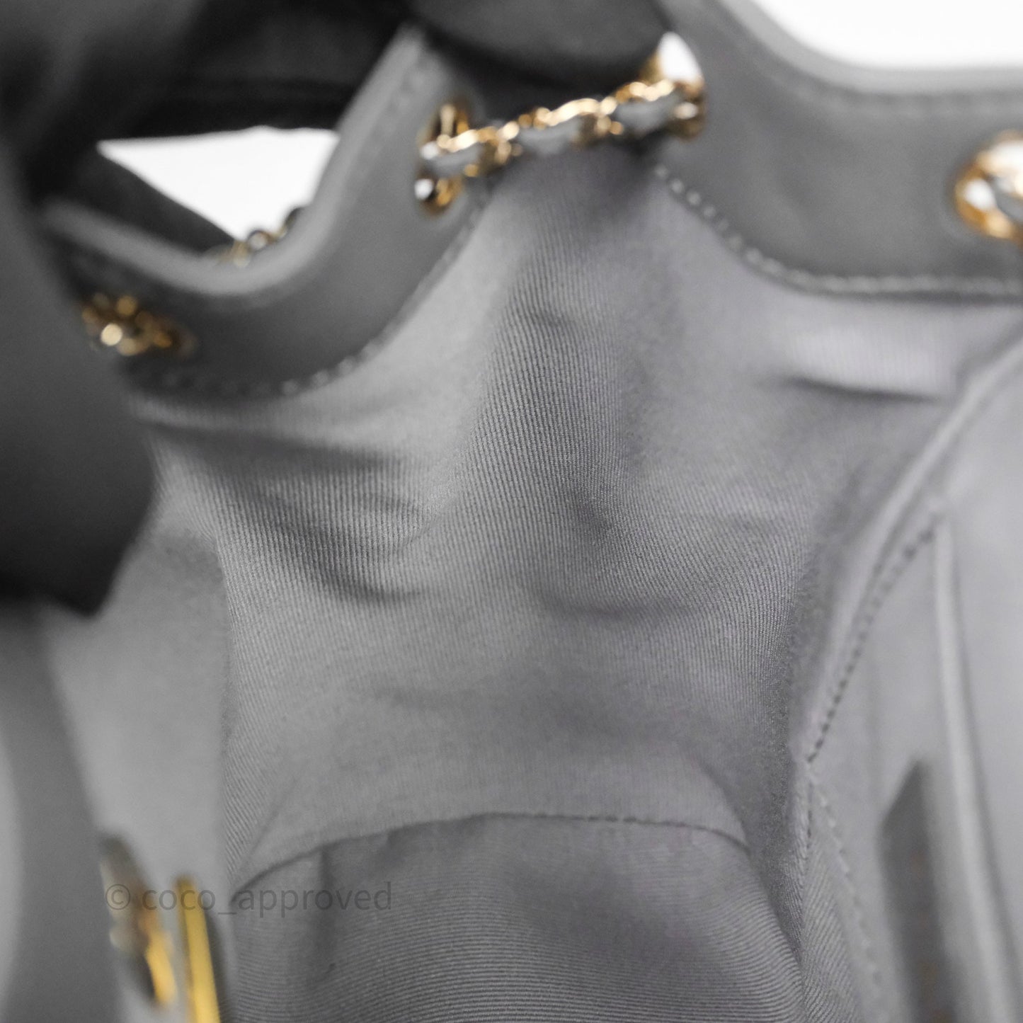 Chanel Small Duma Drawstring Backpack Grey Lambskin Gold Hardware