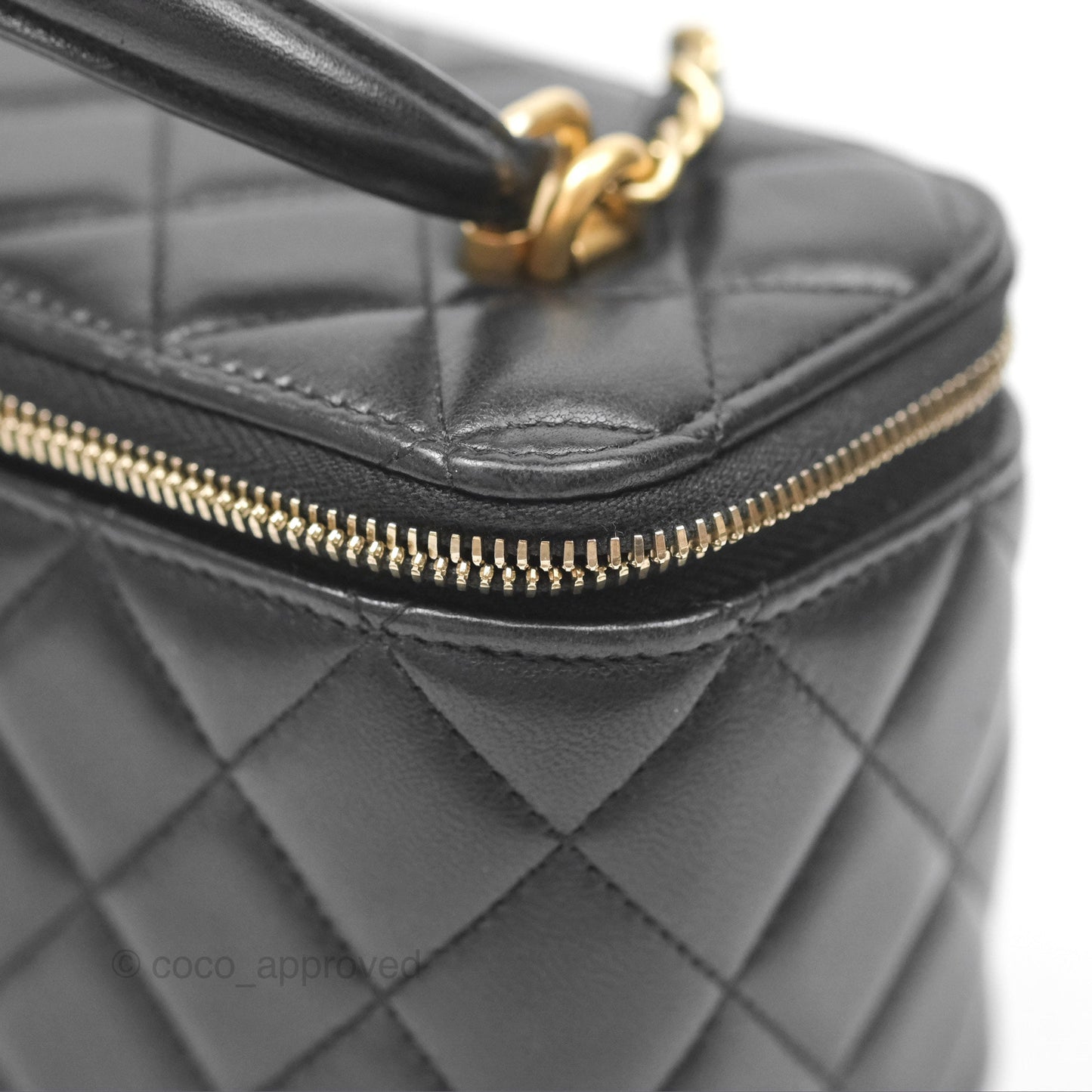 Chanel Vanity Rectangular Top Handle Black Lambskin Aged Gold Hardware