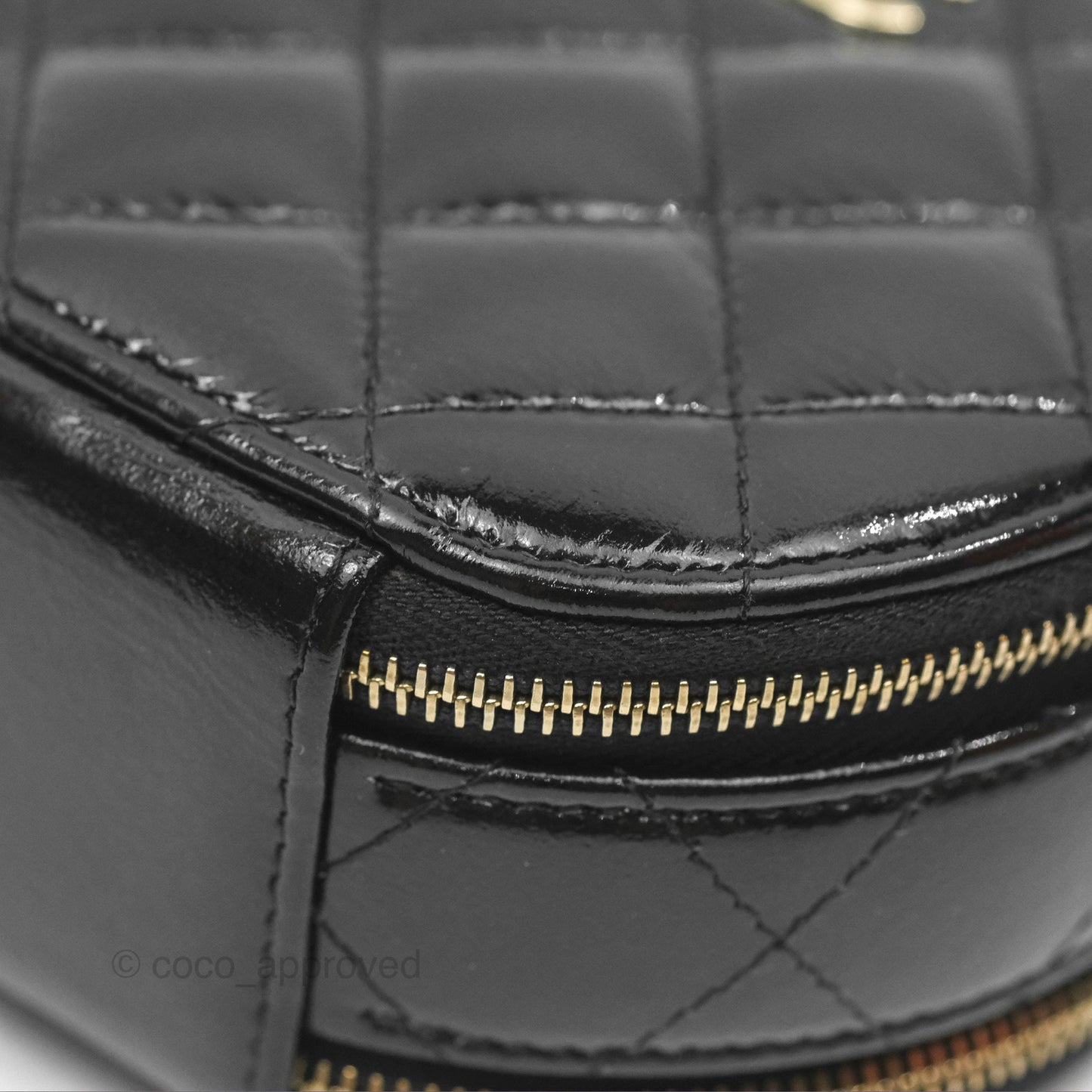 Chanel Mini Round Vanity Bag Handle With Care Black Glazed Lambskin 22C
