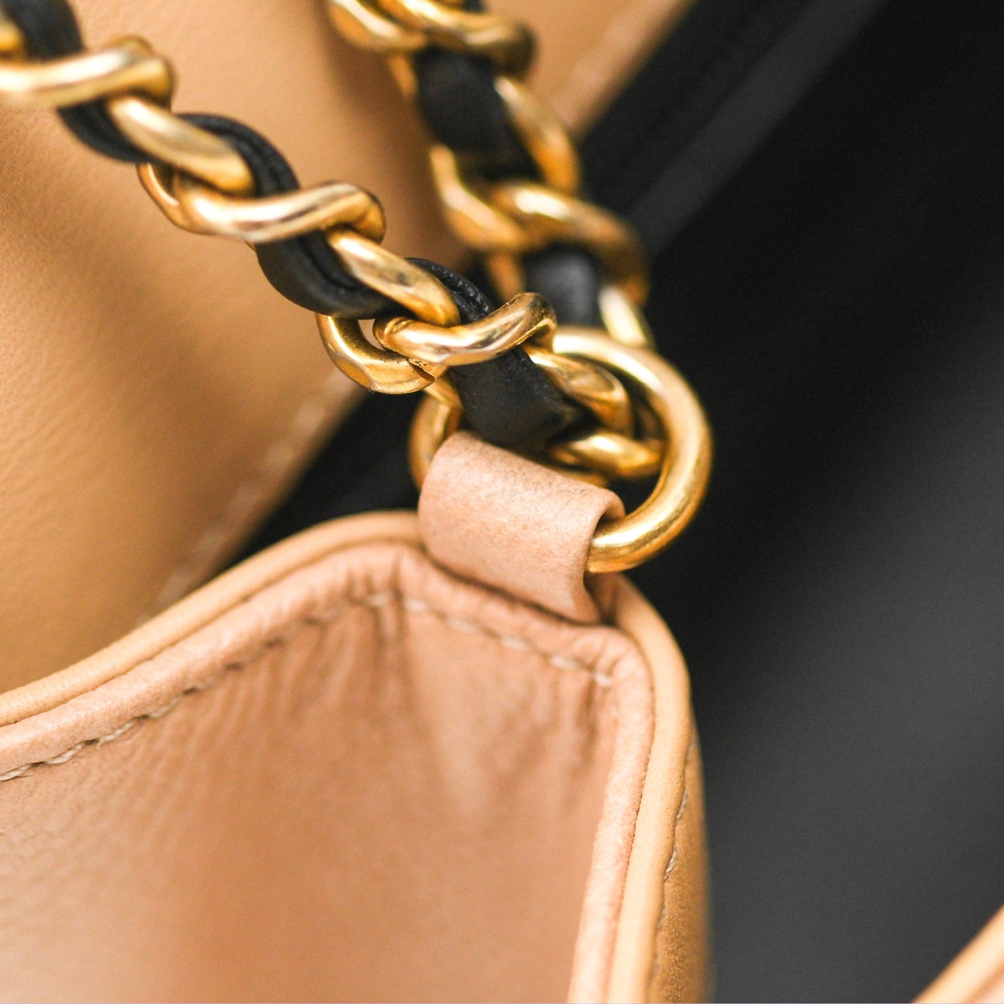 Chanel Quilted Small CC Filigree Flap Beige Black Caviar