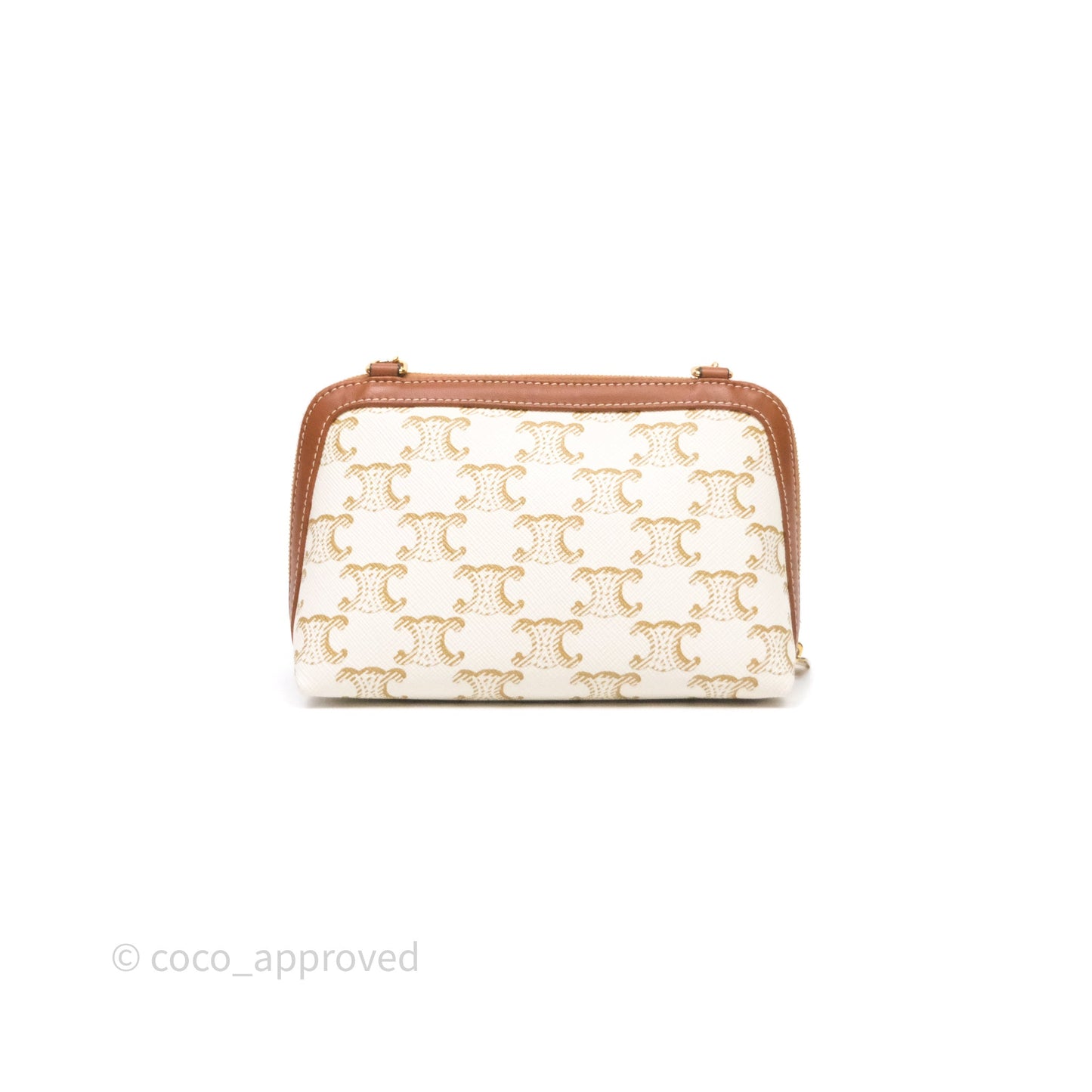 Celine Clutch With Chain Triomphe Canvas Lambskin White/Tan