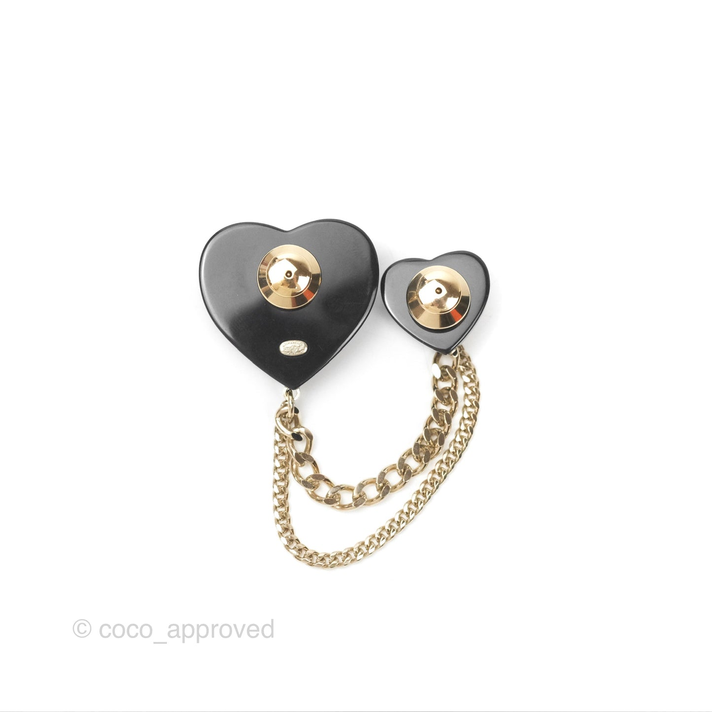 Chanel Black Heart CC Chain Brooch Gold Tone 22B