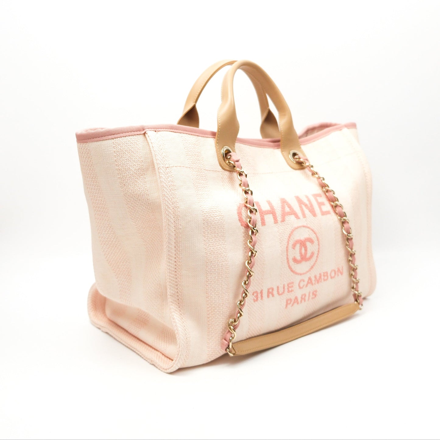 Chanel Canvas Large Deauville Tote Light Pink Stripe