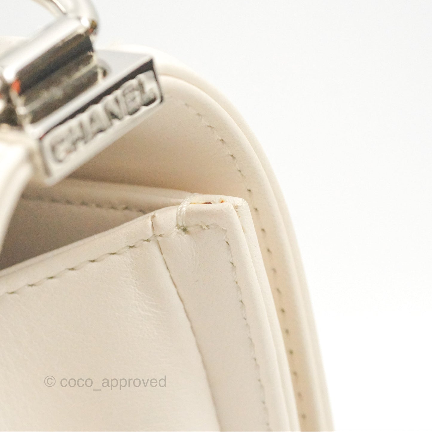 Chanel Medium Boy Sequins Quilted White Lambskin Silver Hardware