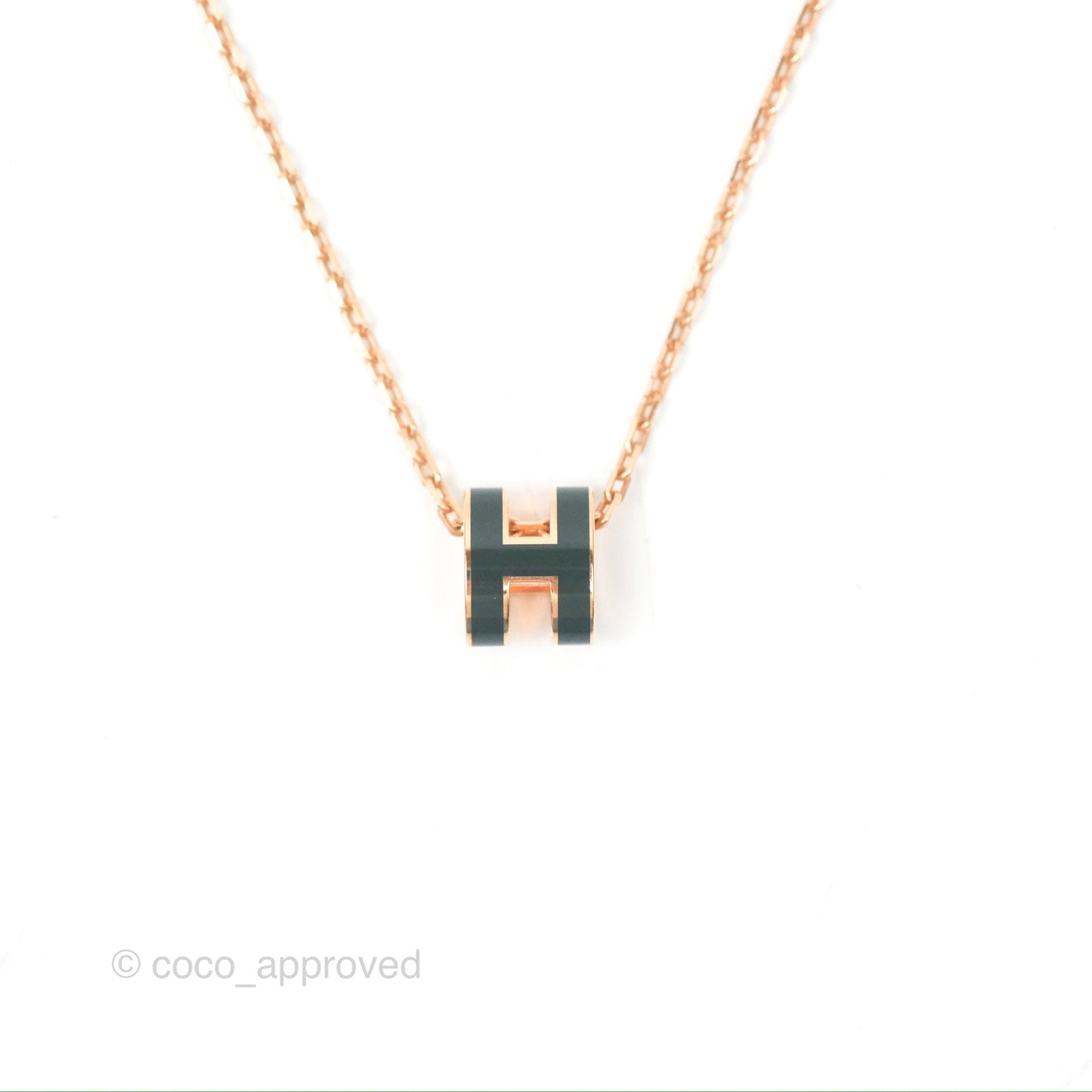 Hermès Mini Pop H Pendant Necklace Vert Cypres Rose Gold Hardware
