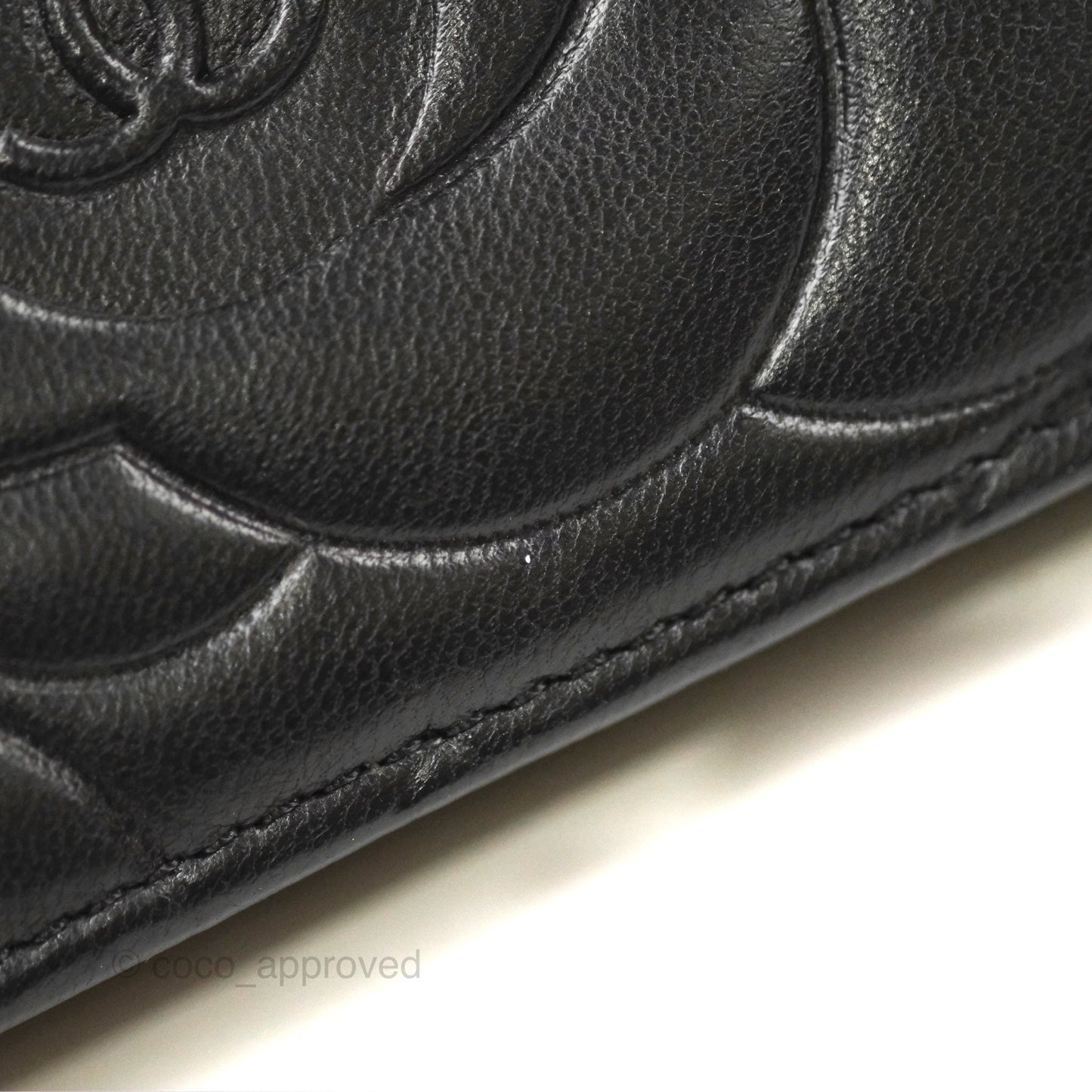Chanel Camellia Embossed Wallet on Chain WOC Black Lambskin Silver Hardware