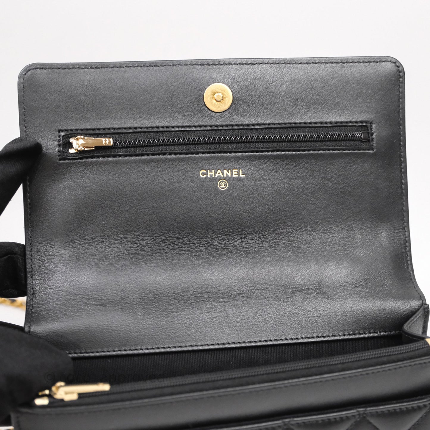 Chanel Top Handle Wallet On Chain WOC Black Lambskin Gold Hardware