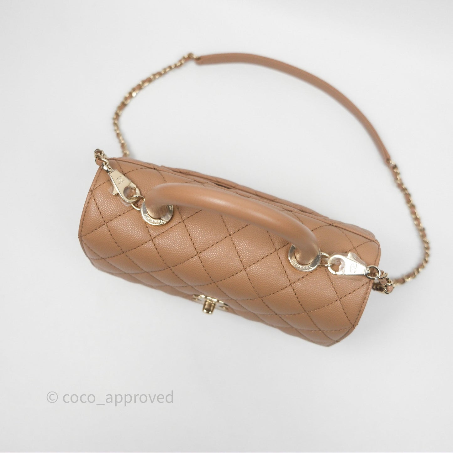 Chanel Small Coco Handle Quilted Dark Beige Caviar Gold Hardware
