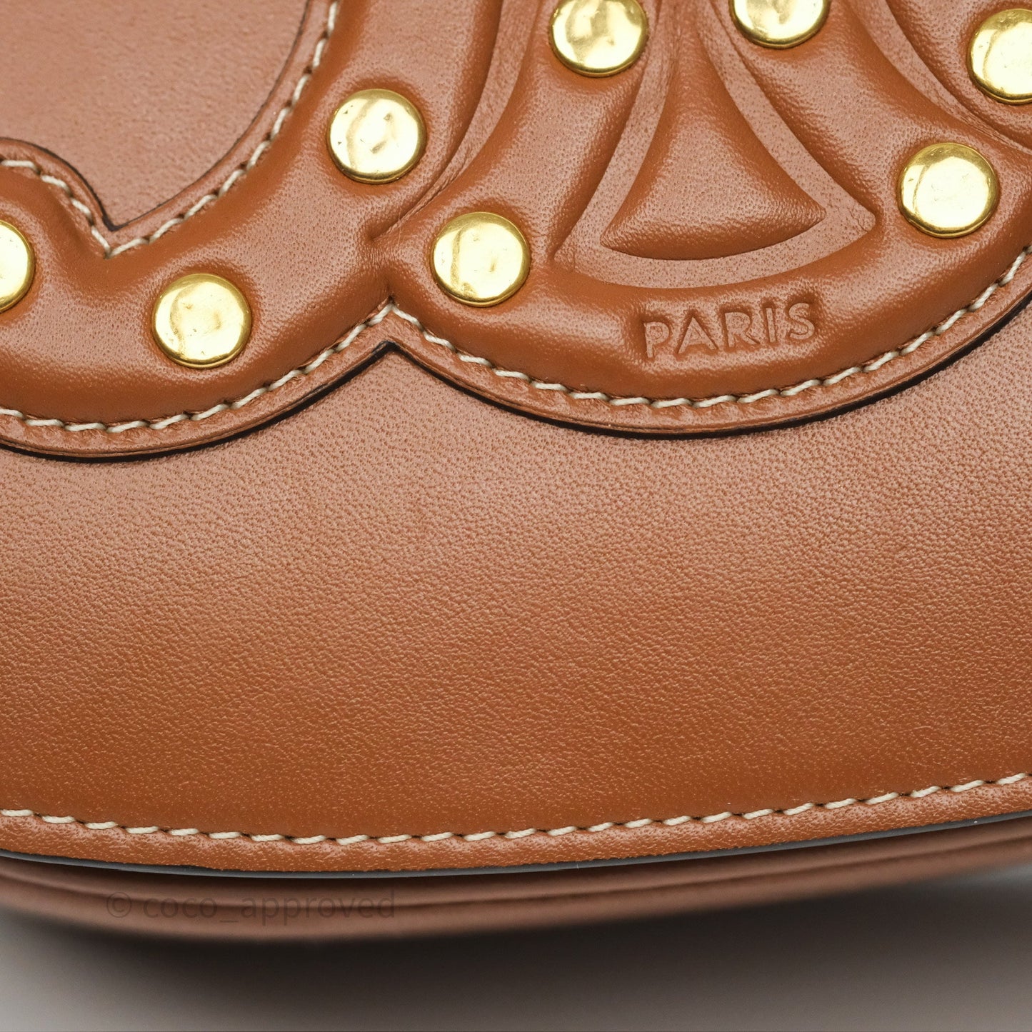 Celine Gold Studs Folco Cuir Triomphe in Smooth Calfskin Tan