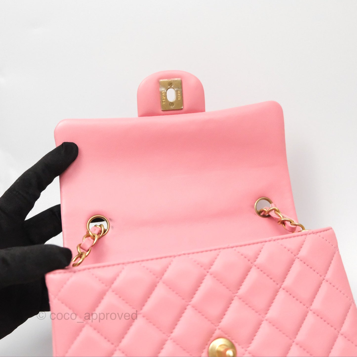Chanel Quilted Mini Rectangular Pink Lambskin Gold Hardware